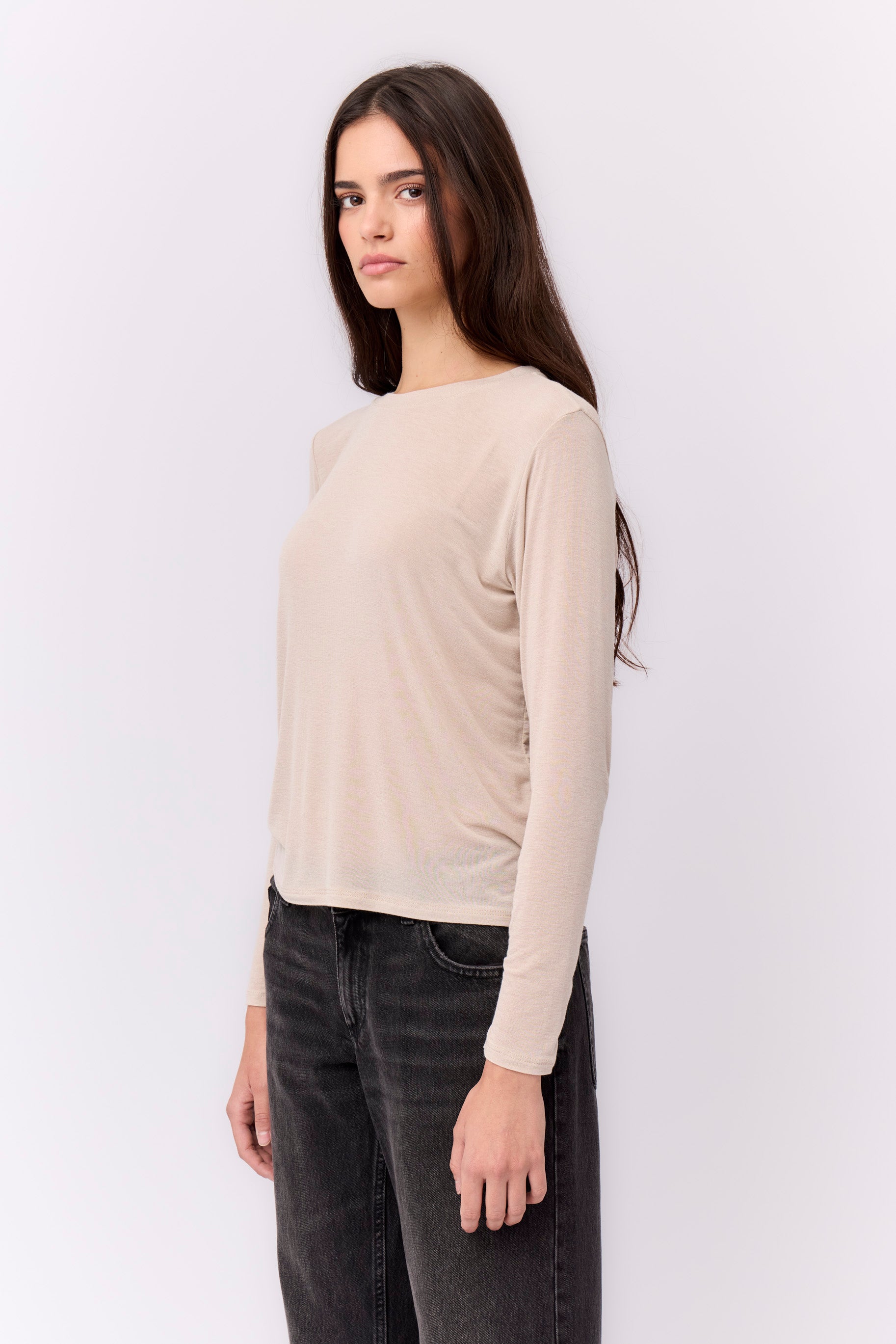 Camiseta Cashmere Manga Larga Beige