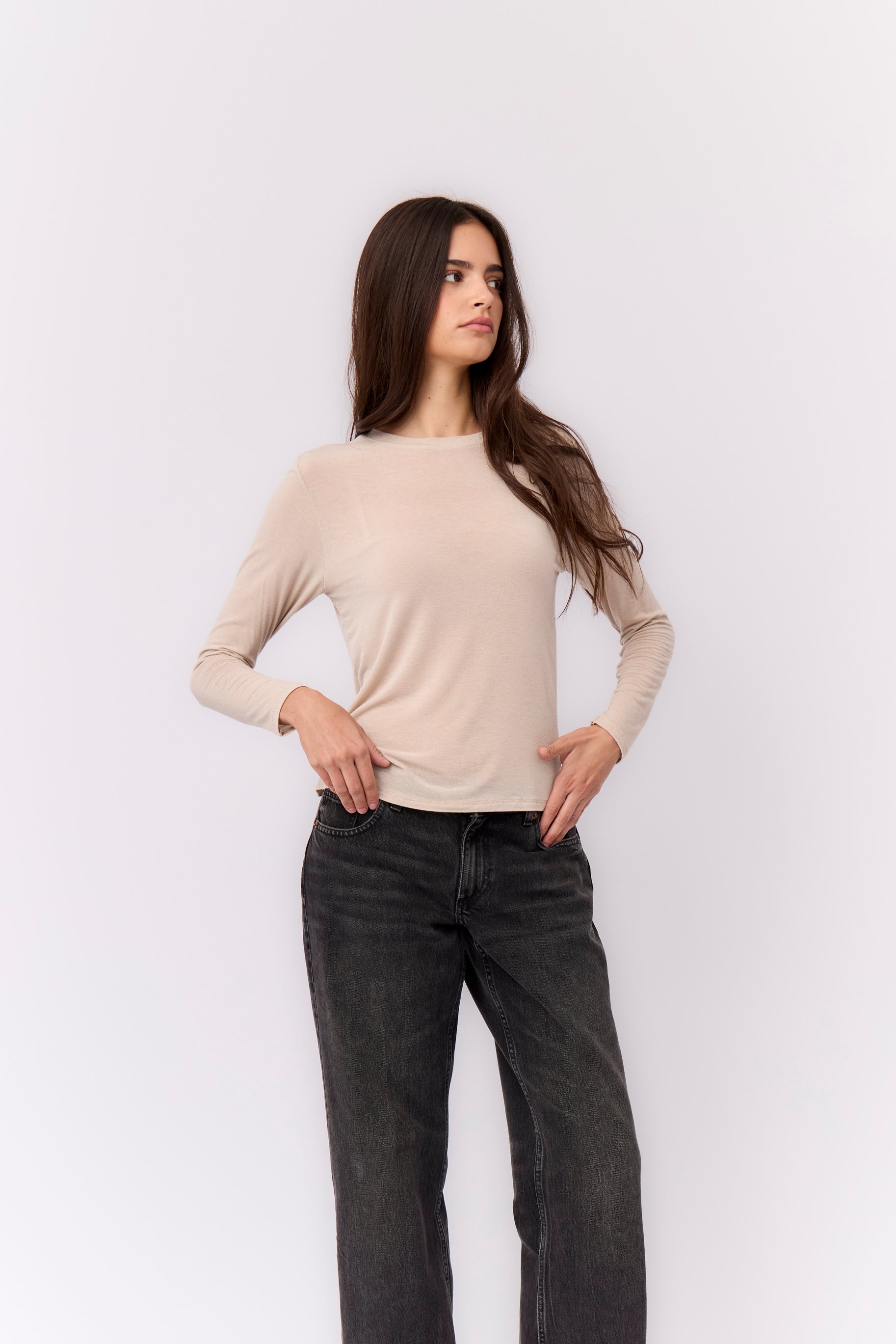 Camiseta Cashmere Manga Larga Beige