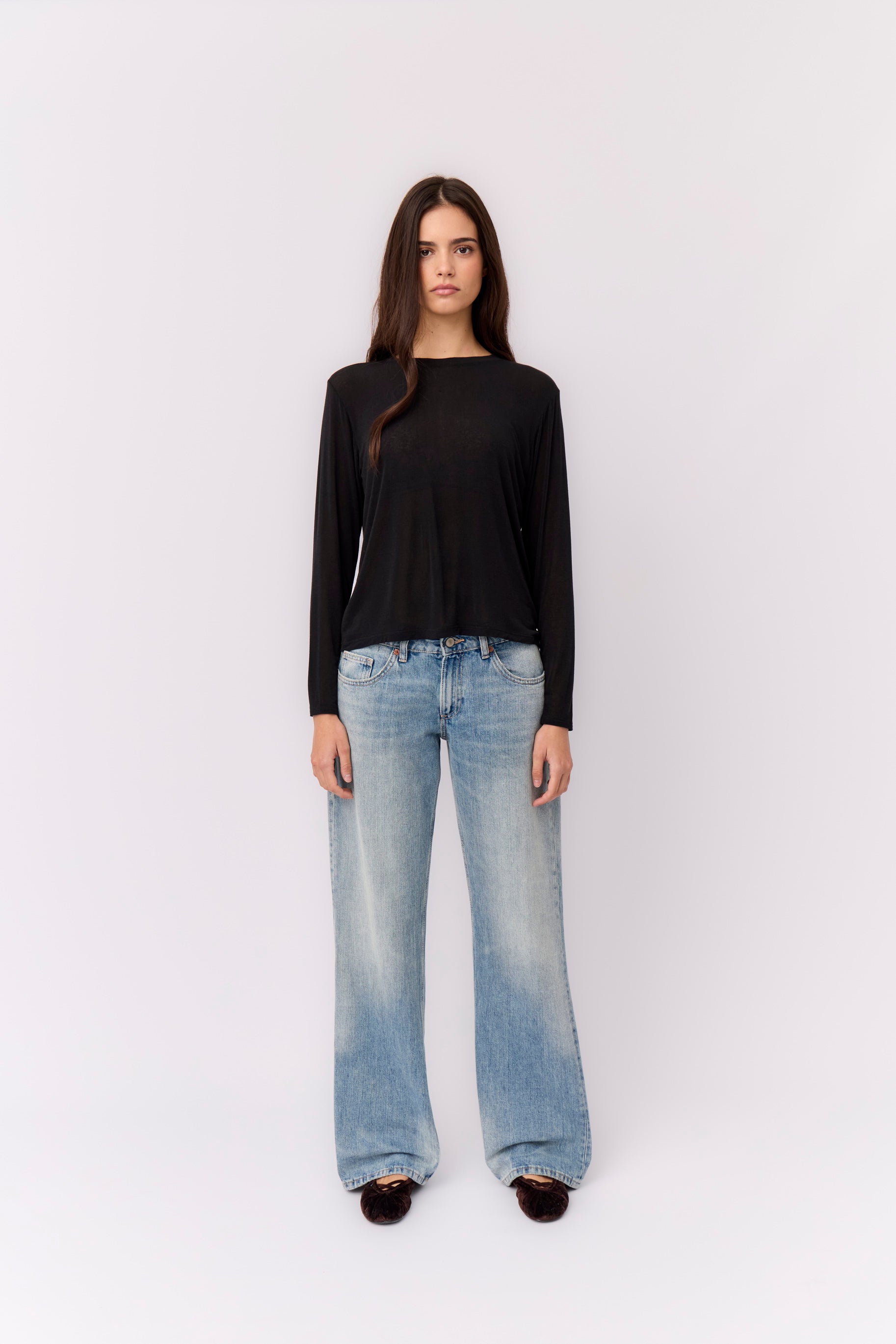 T-shirt Cachemire Manches Longues Noir