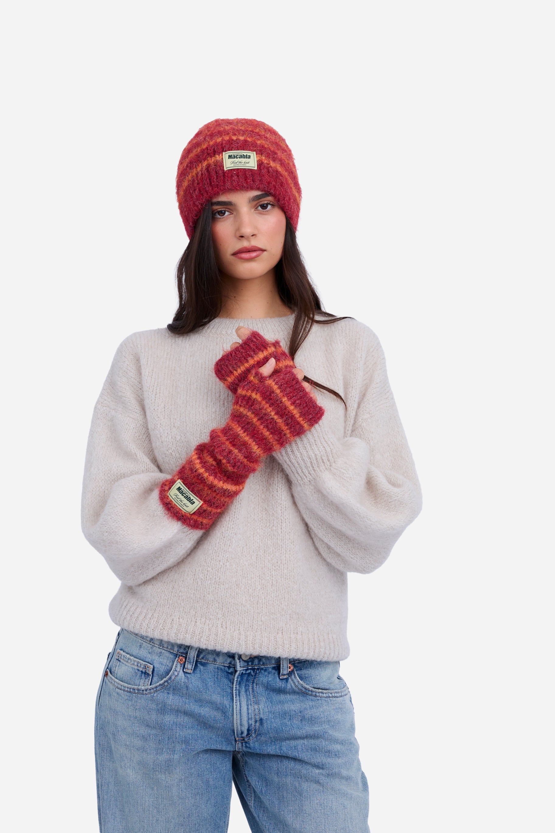 Mitones Fuzzy Granate y Naranja