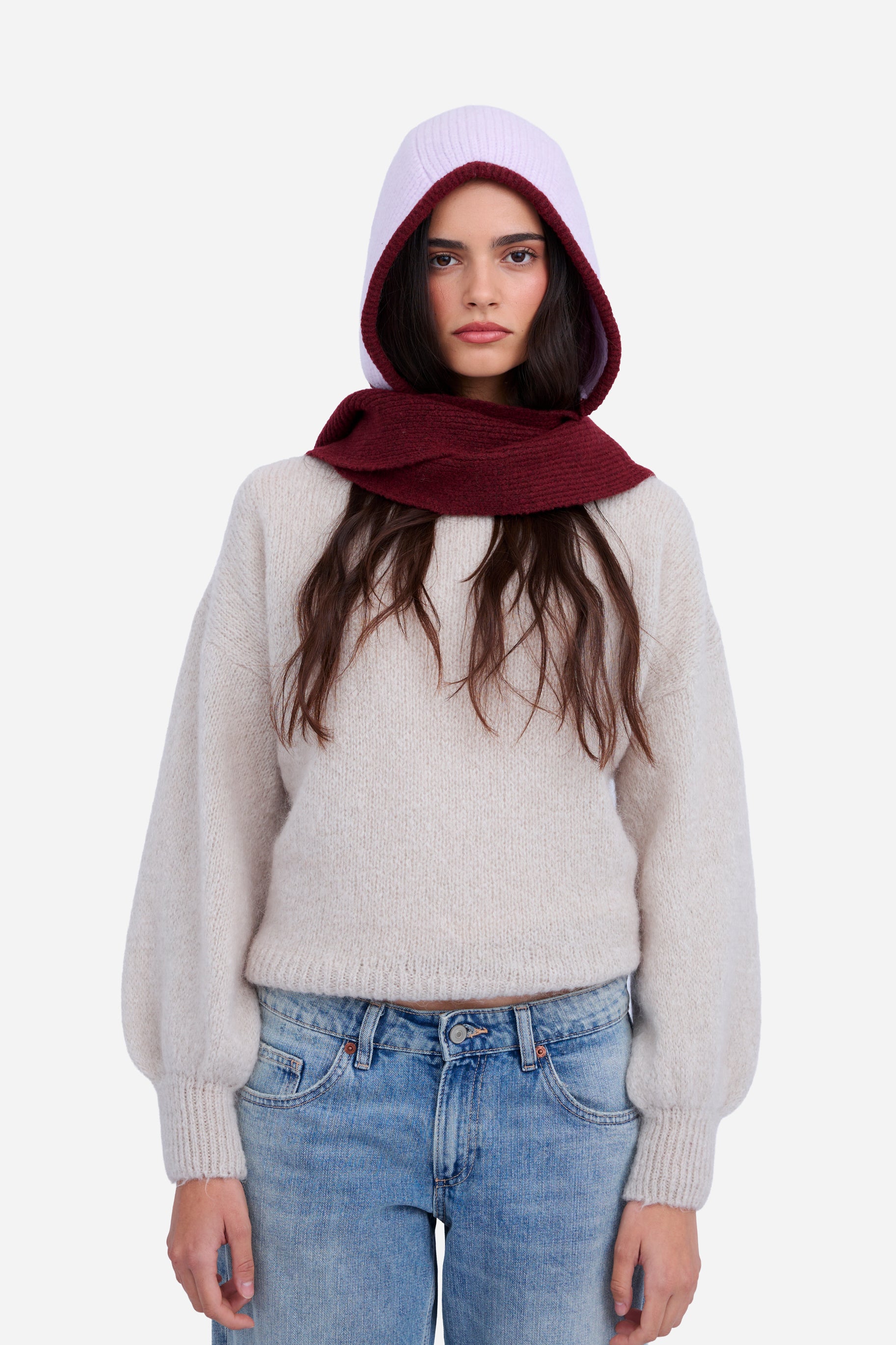 Cagoule Écharpe Bordeaux et Rose