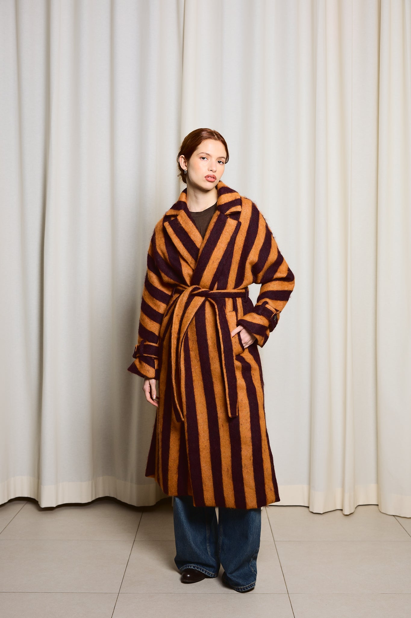 Orange Striped Alpaca Coat