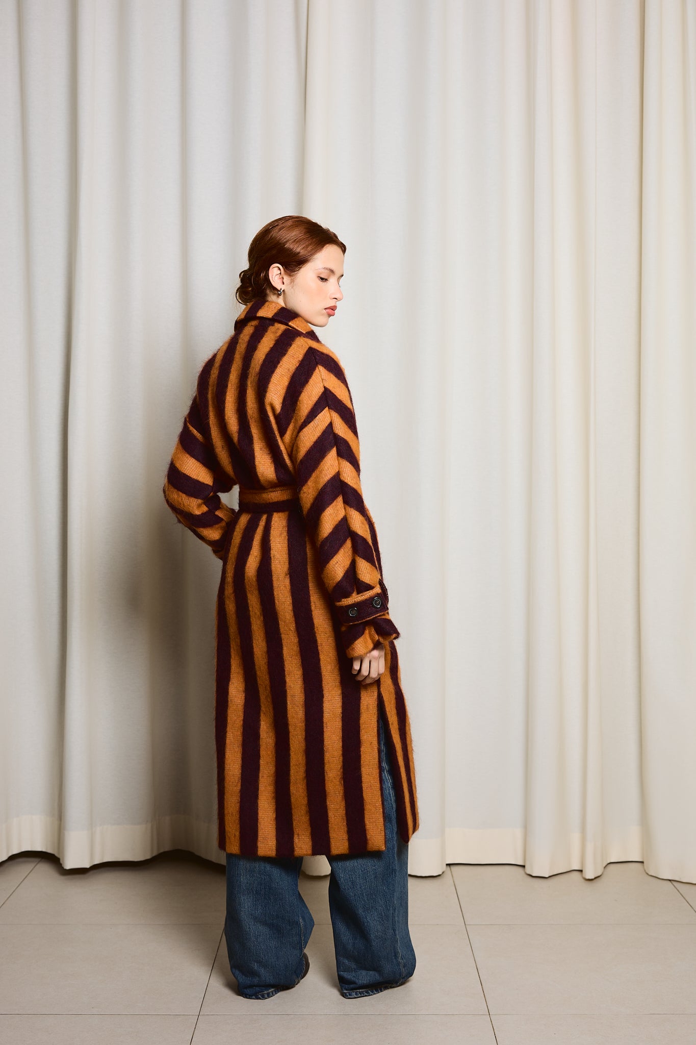 Orange Striped Alpaca Coat