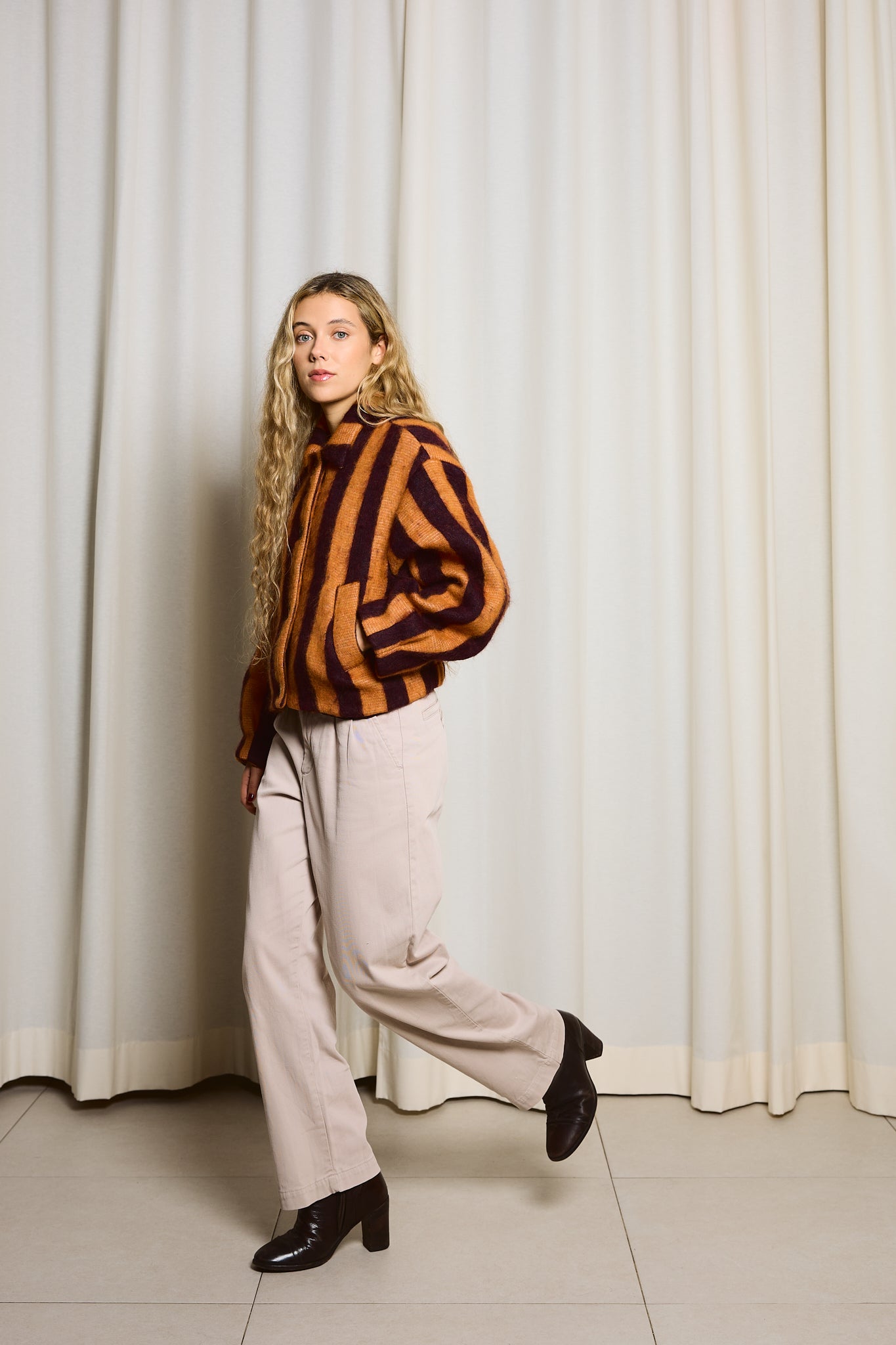 Orange Striped Alpaca Jacket