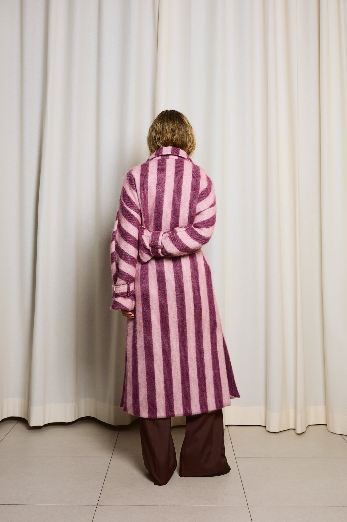Pink Striped Alpaca Coat