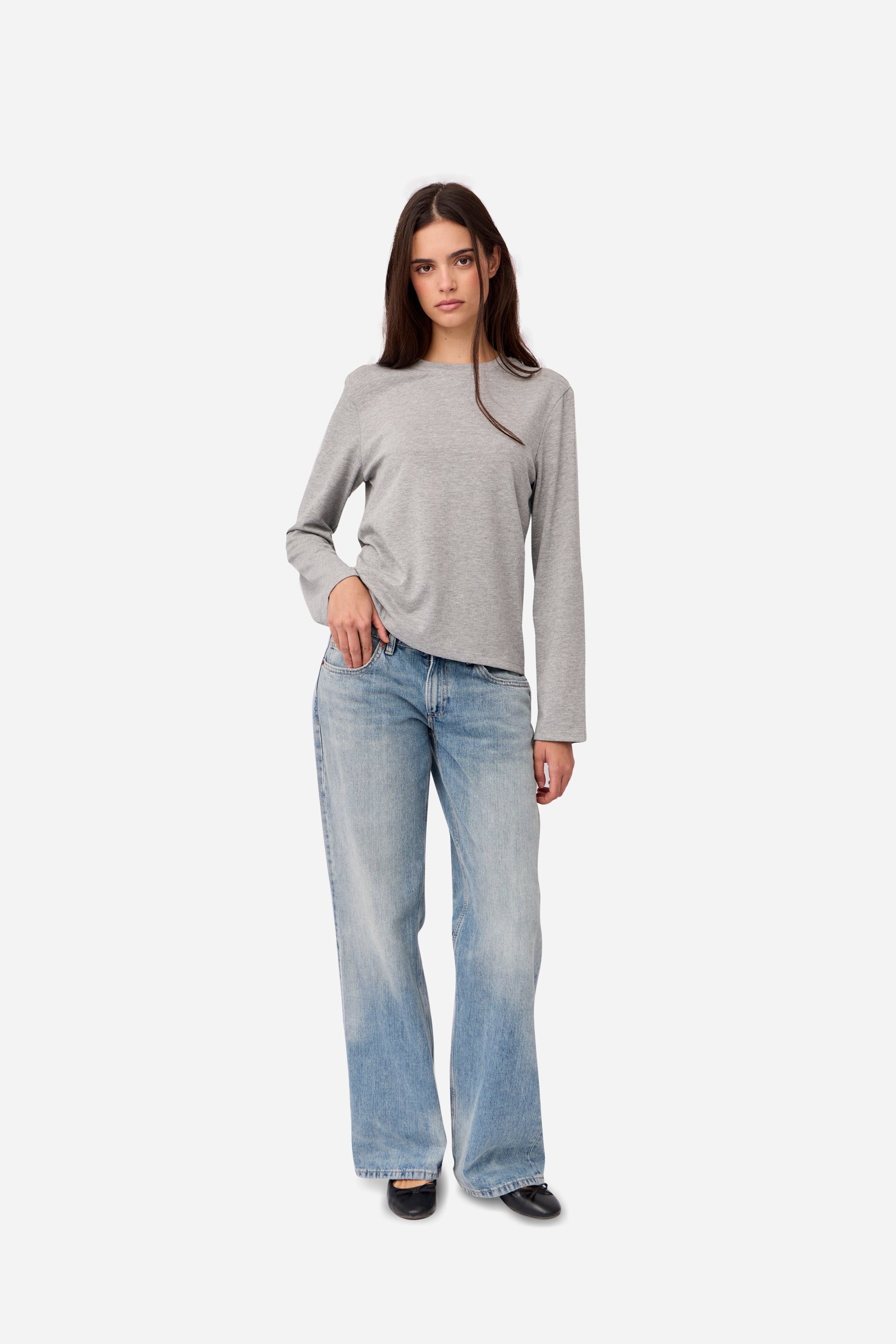 Gray Long Sleeved Cotton T-Shirt
