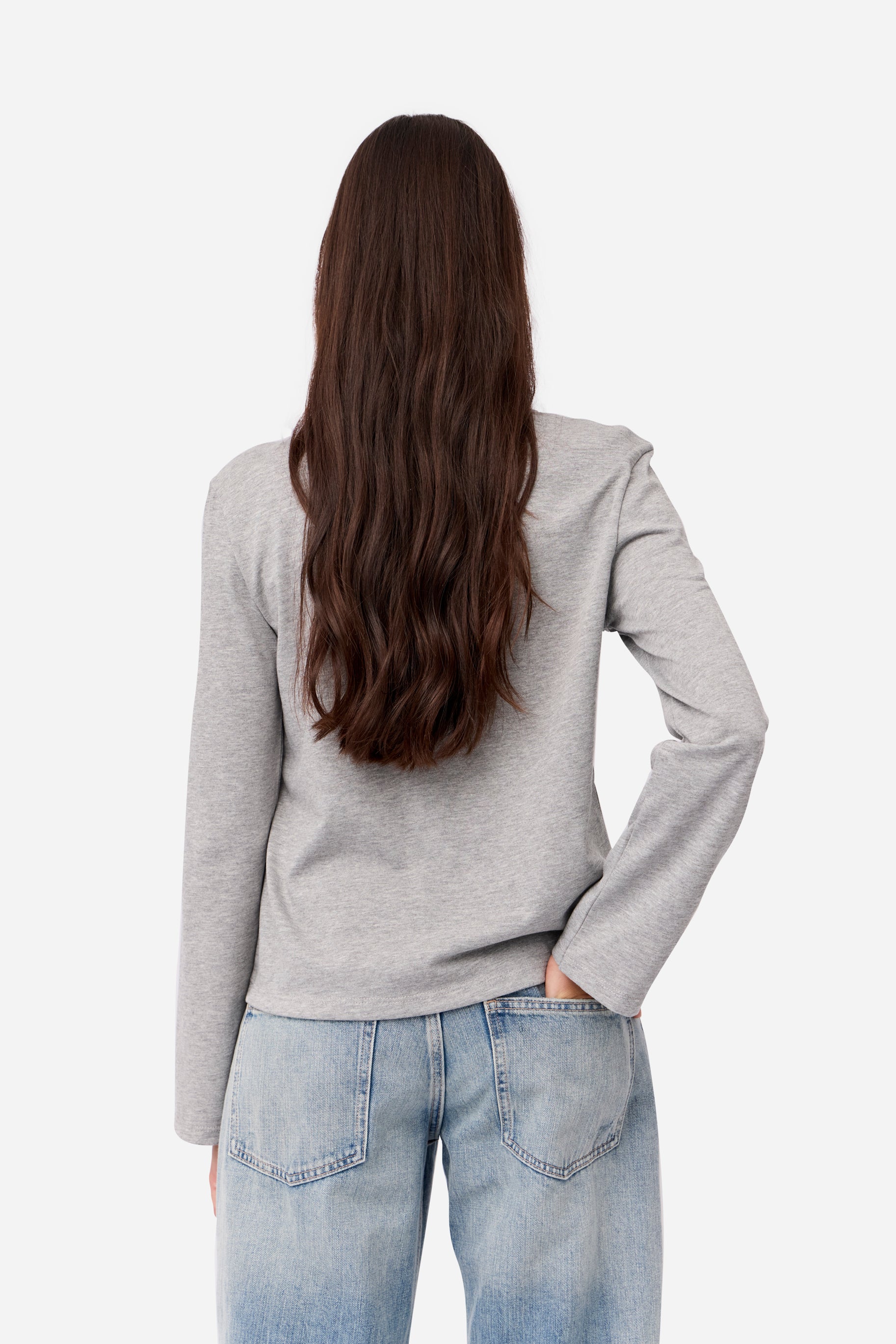 Gray Long Sleeved Cotton T-Shirt