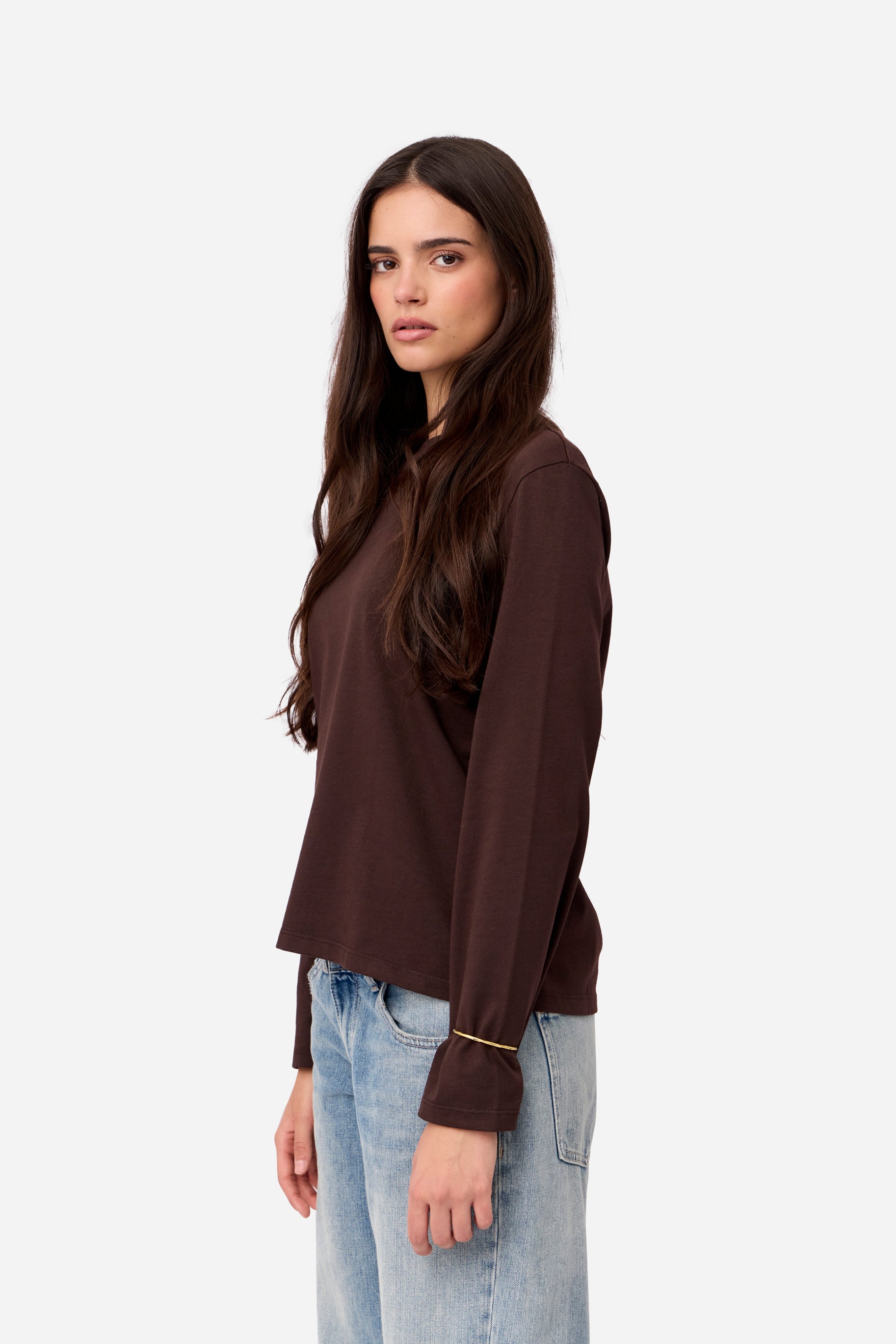 Brown Long Sleeve Cotton T-shirt