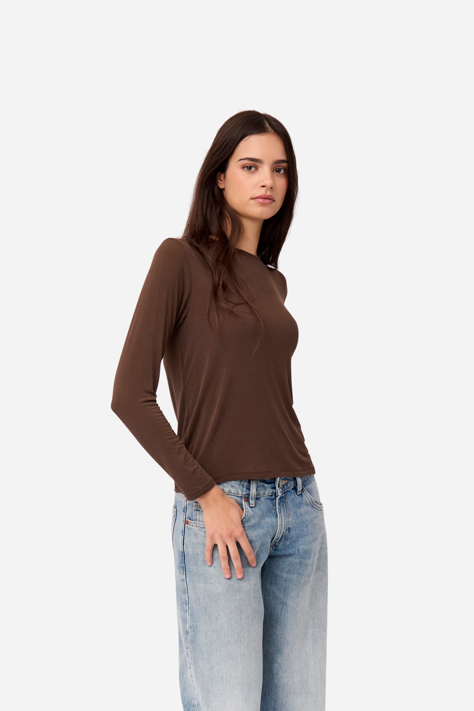 Camiseta Cashmere Manga Larga Marrón