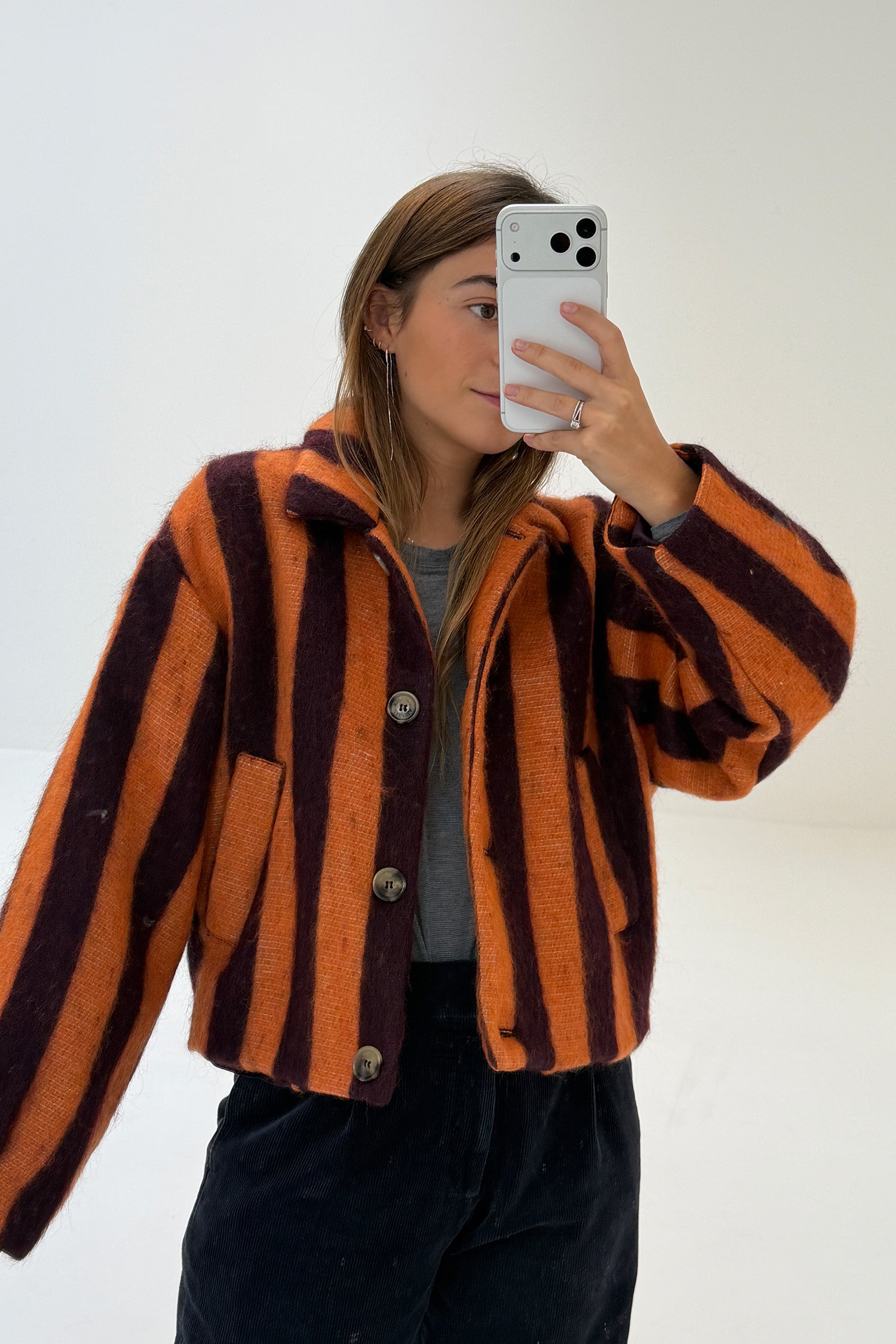 Orange Striped Alpaca Jacket