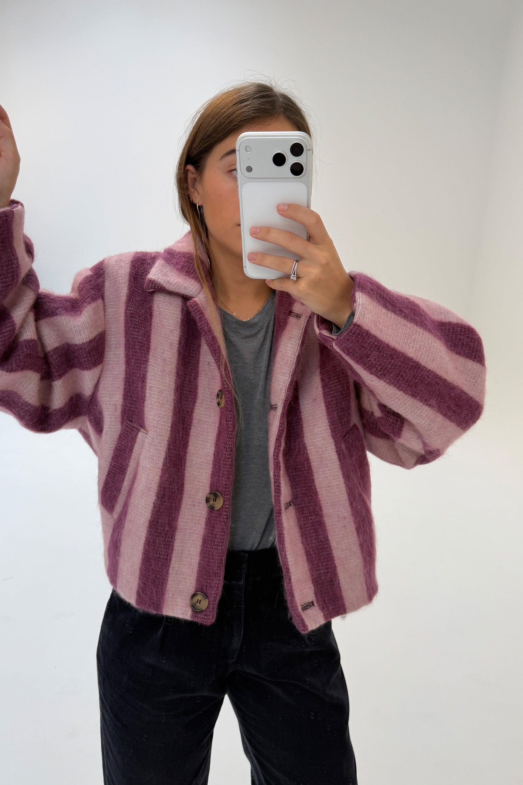 Chaqueta Alpaca Rayas Rosa