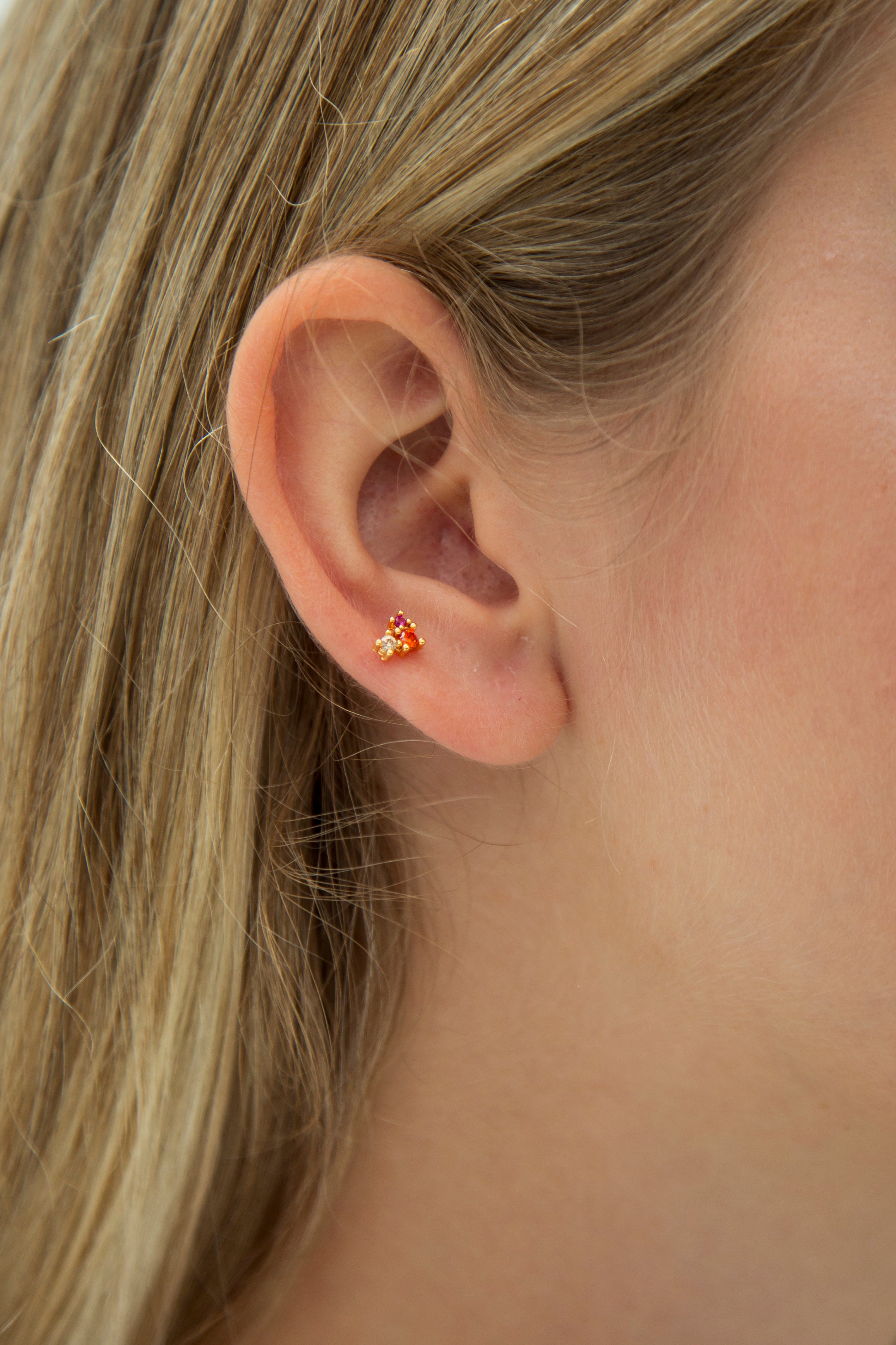 Mini Pendiente Circon Naranja y Rosa