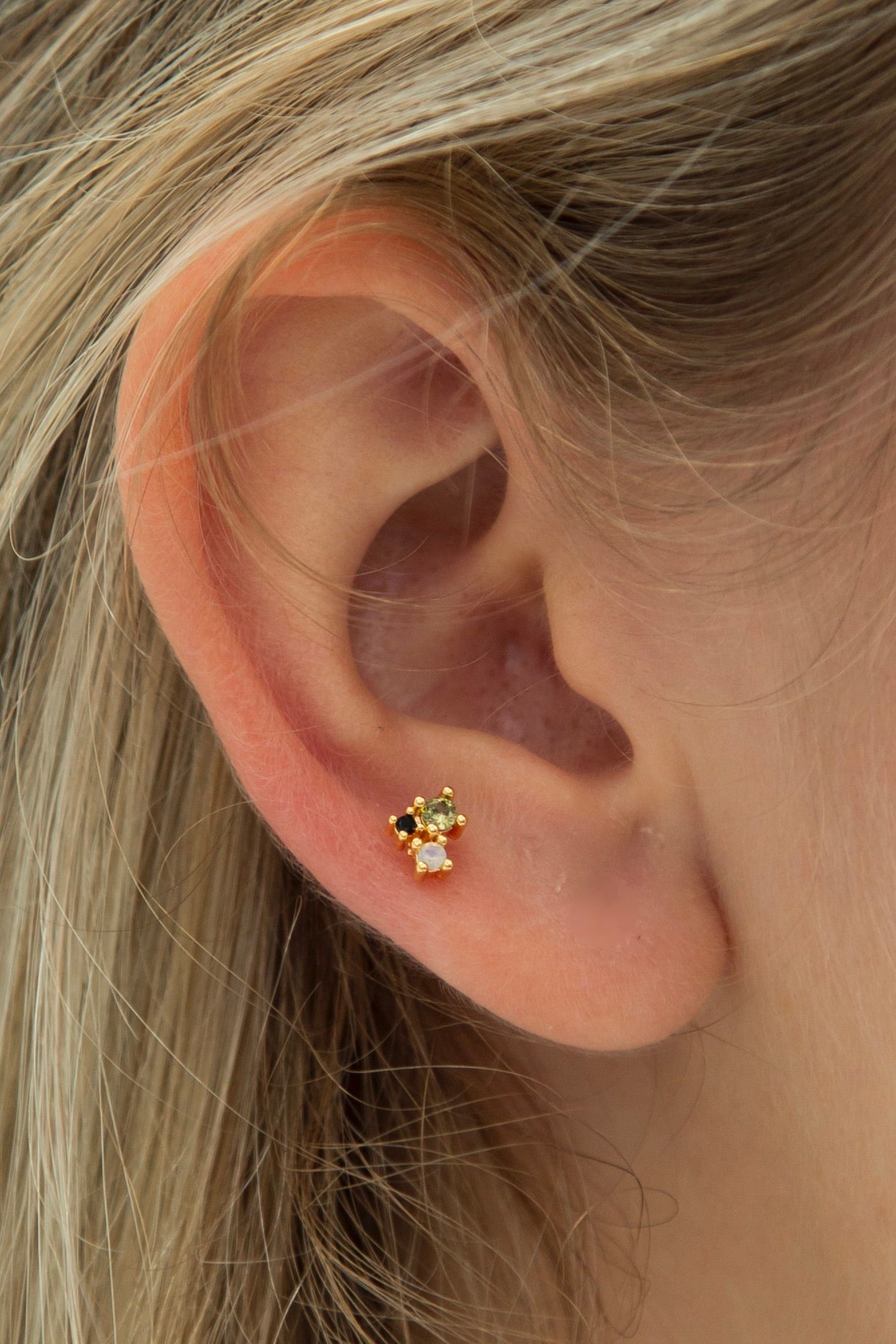 Mini Boucle d’Oreille Zircon Bleu et Vert