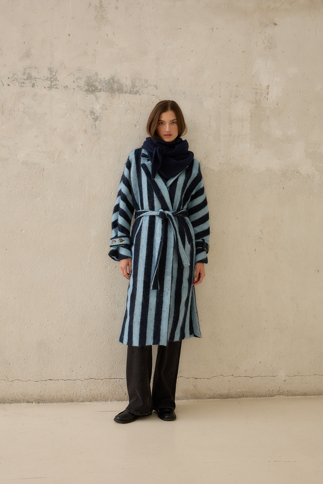 Blue Striped Alpaca Coat
