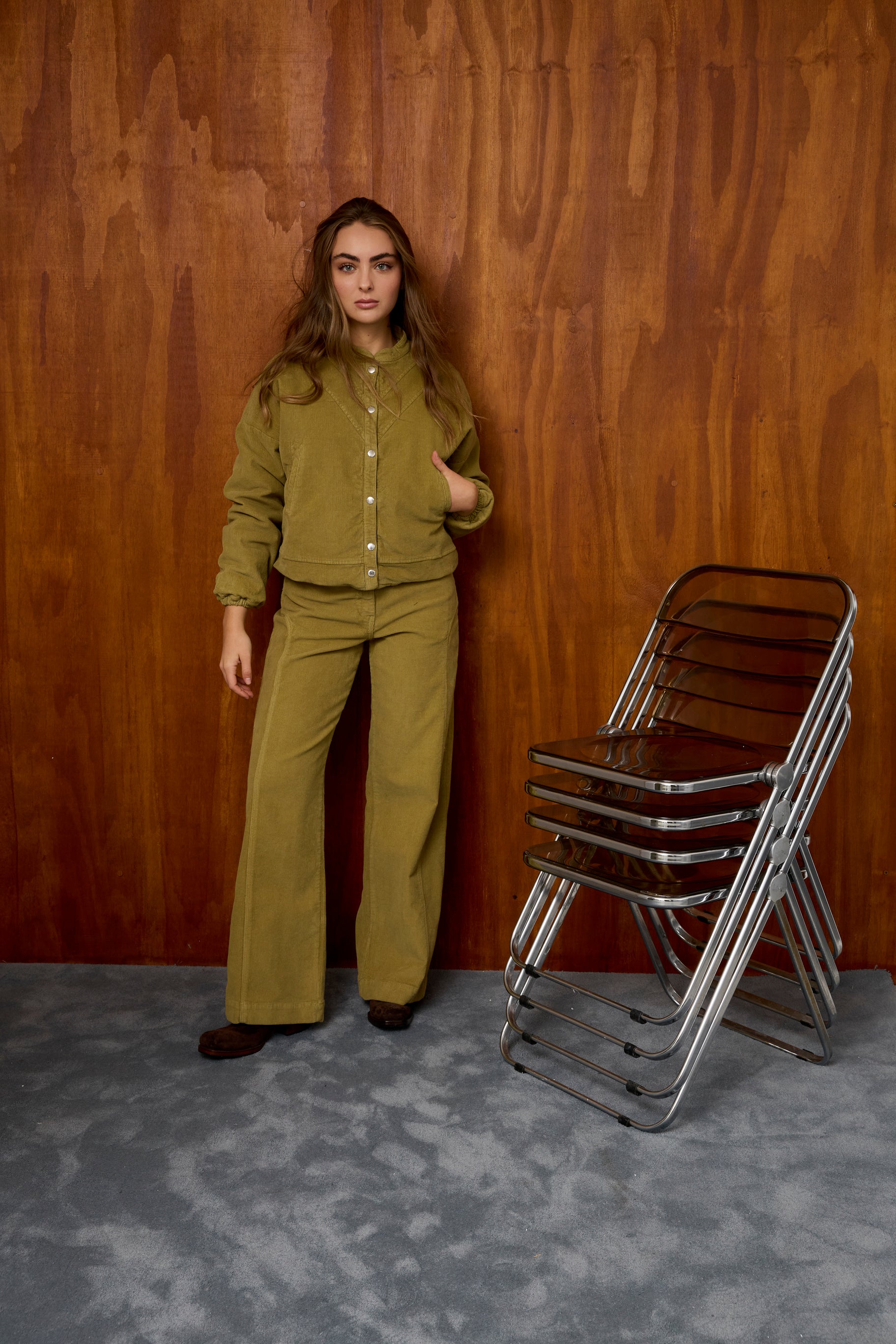 Green Corduroy Straight Trousers