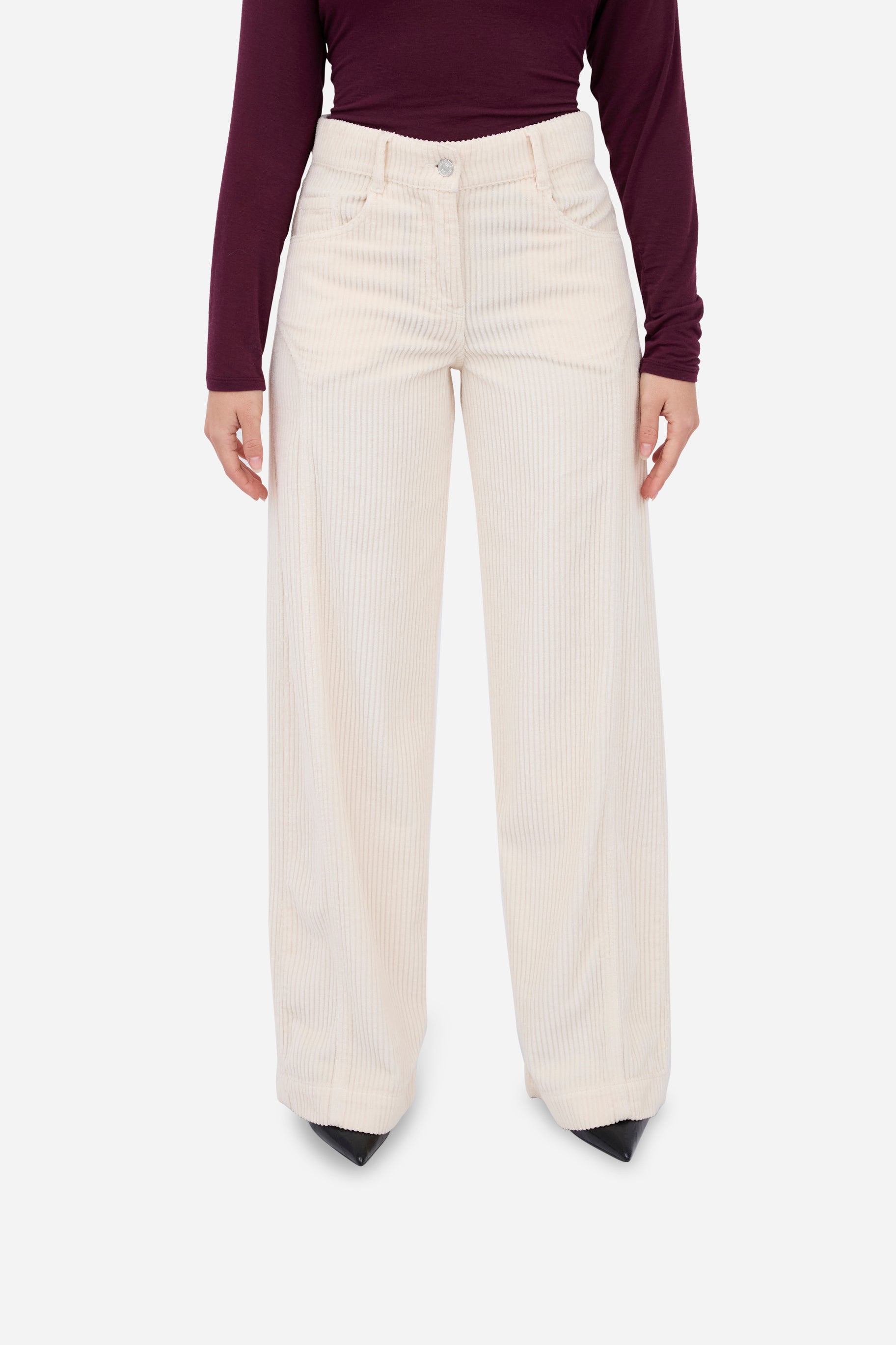 Ecru Straight Corduroy Trousers