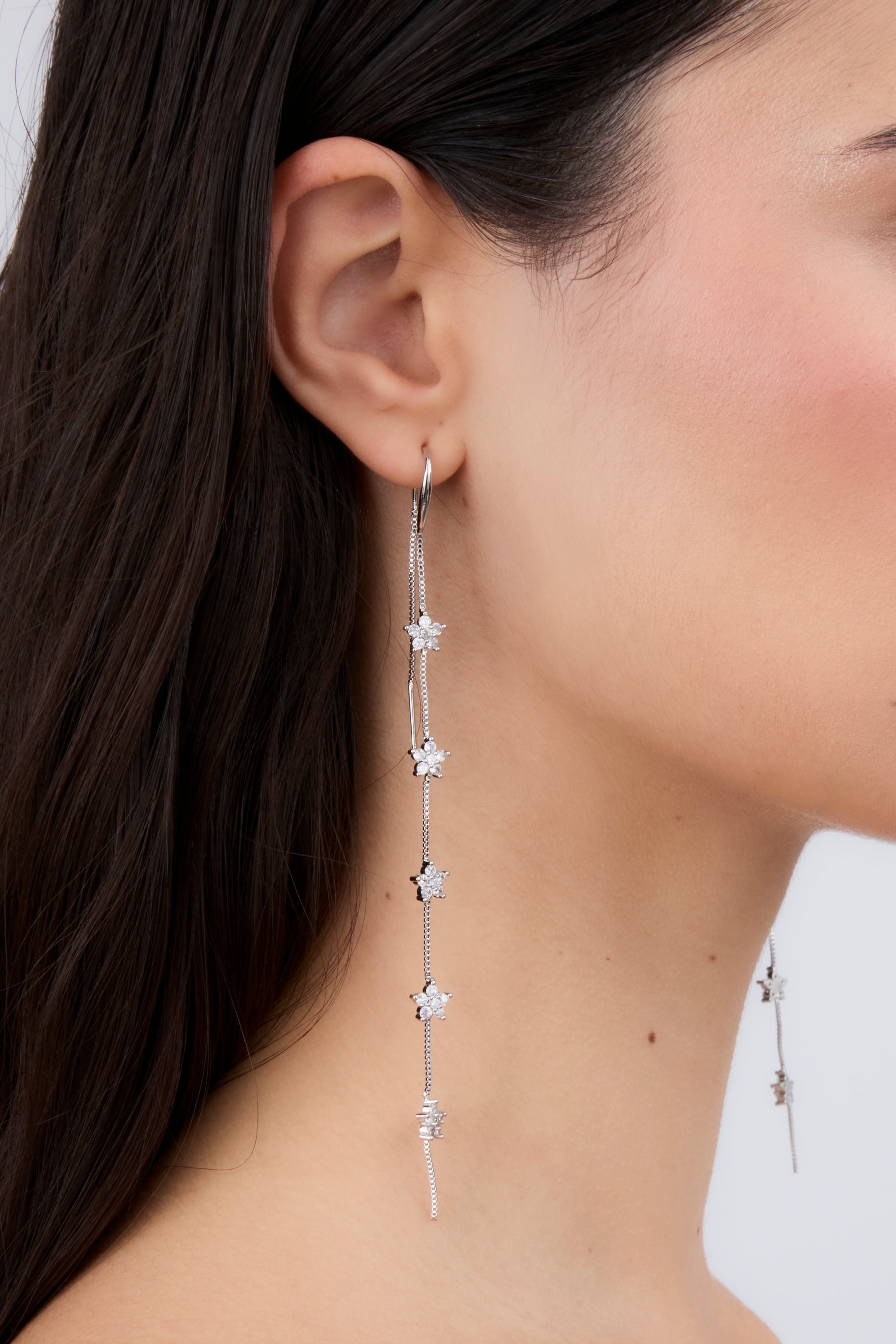 Boucle d'oreille chaîne double fleur (unité)