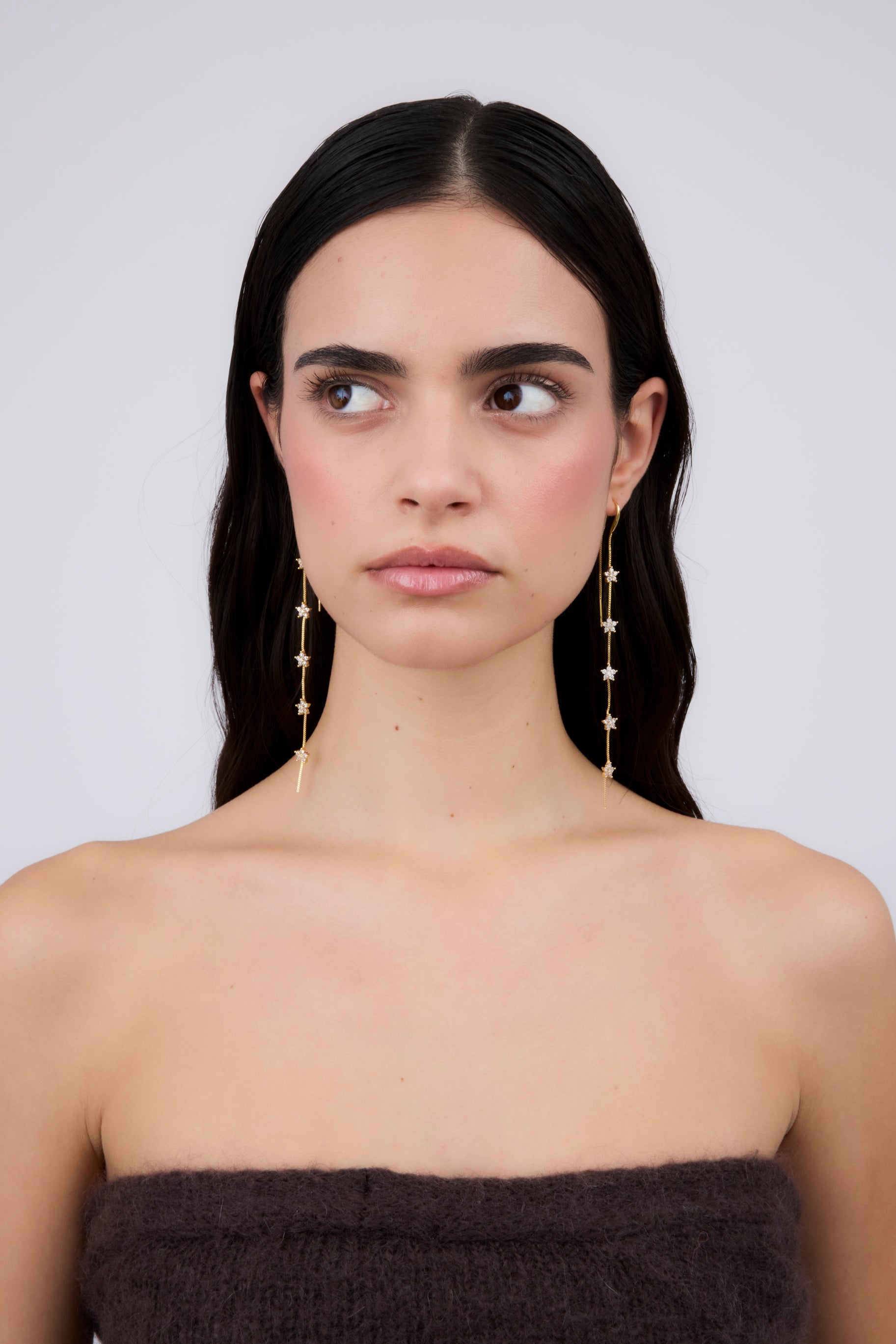 Boucle d'oreille chaîne double fleur (unité)