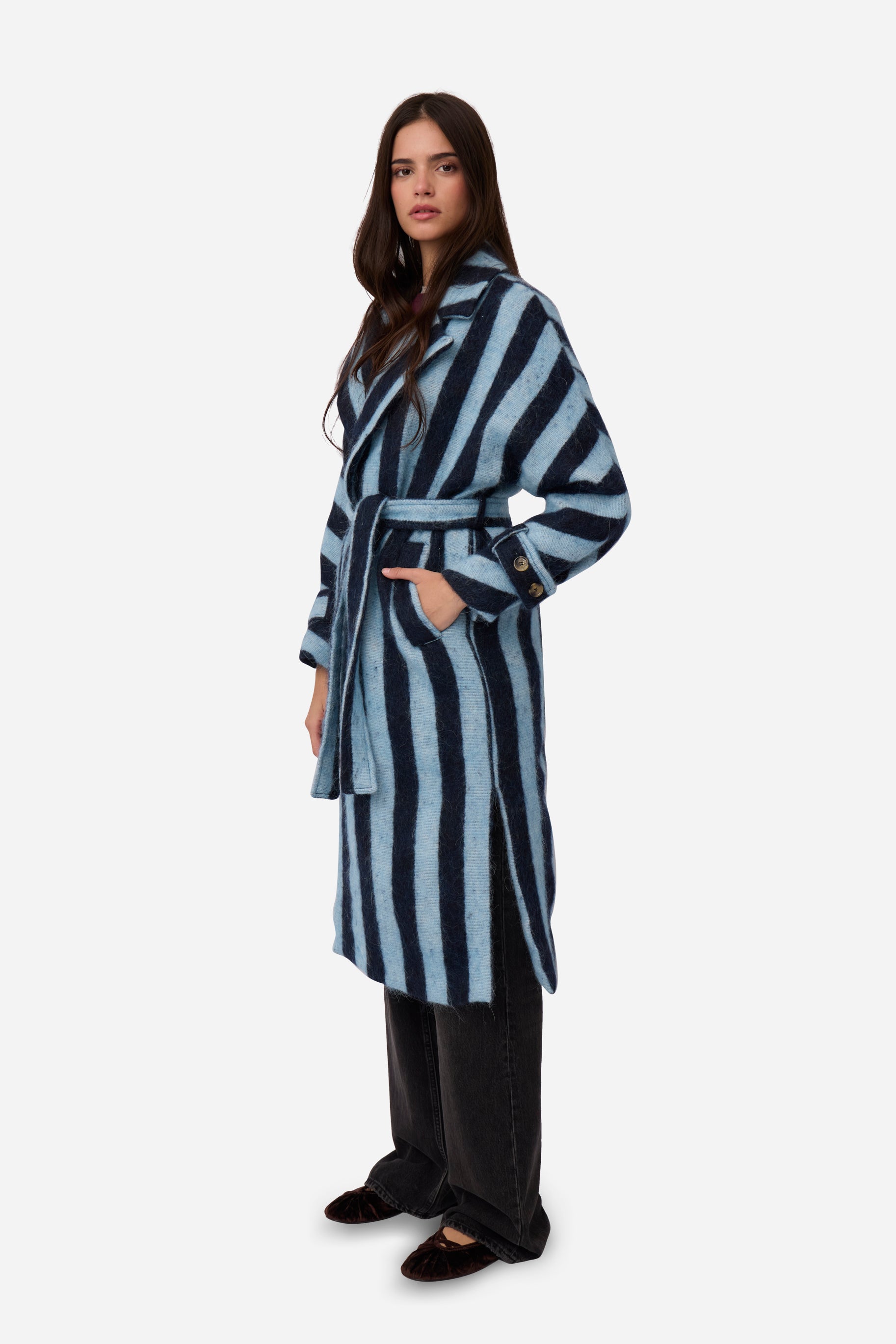 Blue Striped Alpaca Coat
