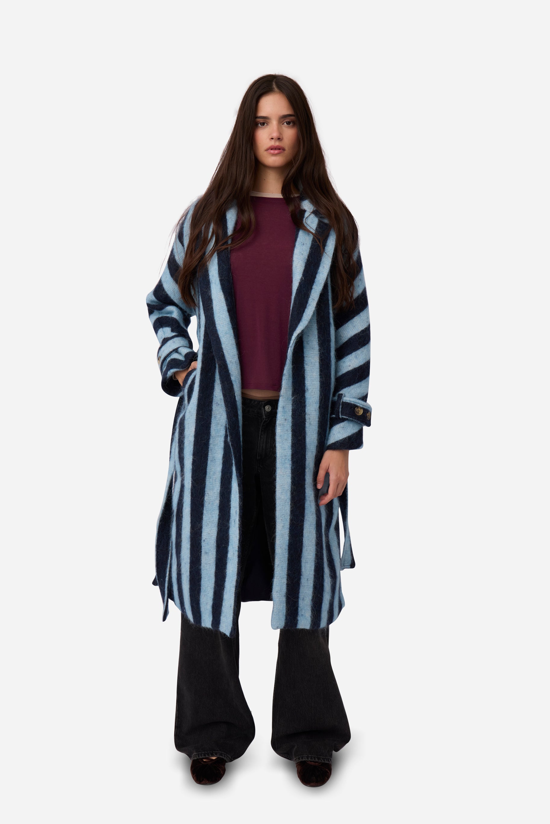 Blue Striped Alpaca Coat