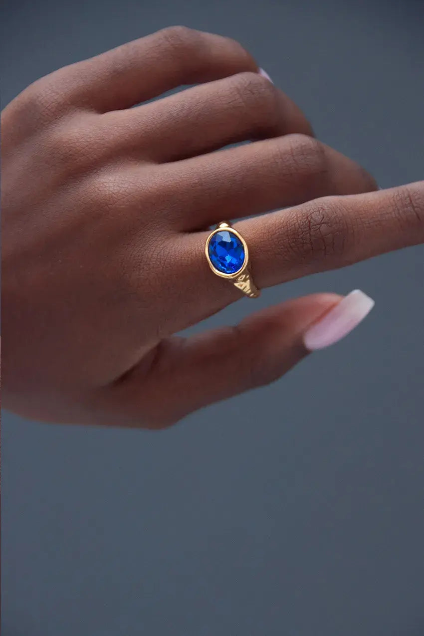 Anillo Cristal Ovalado Azul
