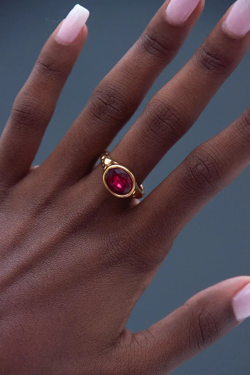 Anillo Cristal Ovalado Granate