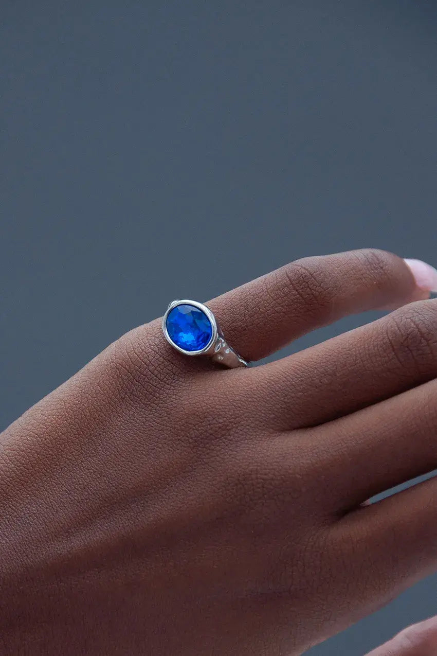 Anillo Cristal Ovalado Azul