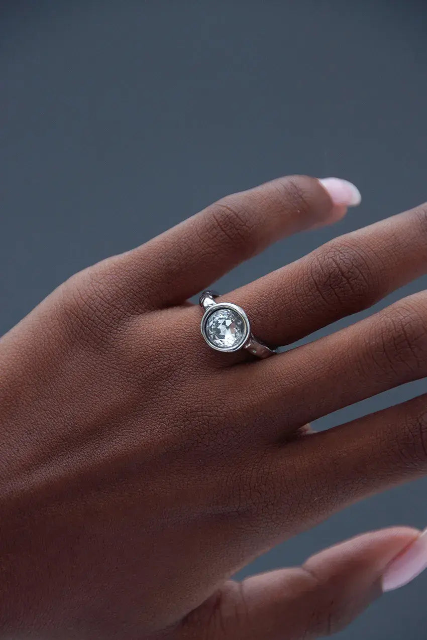 Anillo Cristal Redondo Blanco