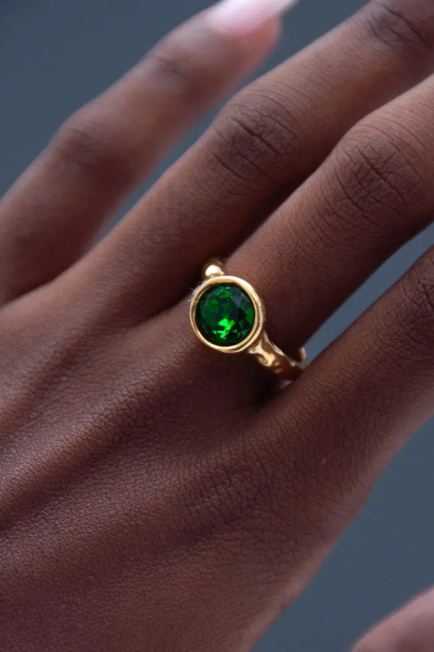 Anillo Cristal Redondo Verde