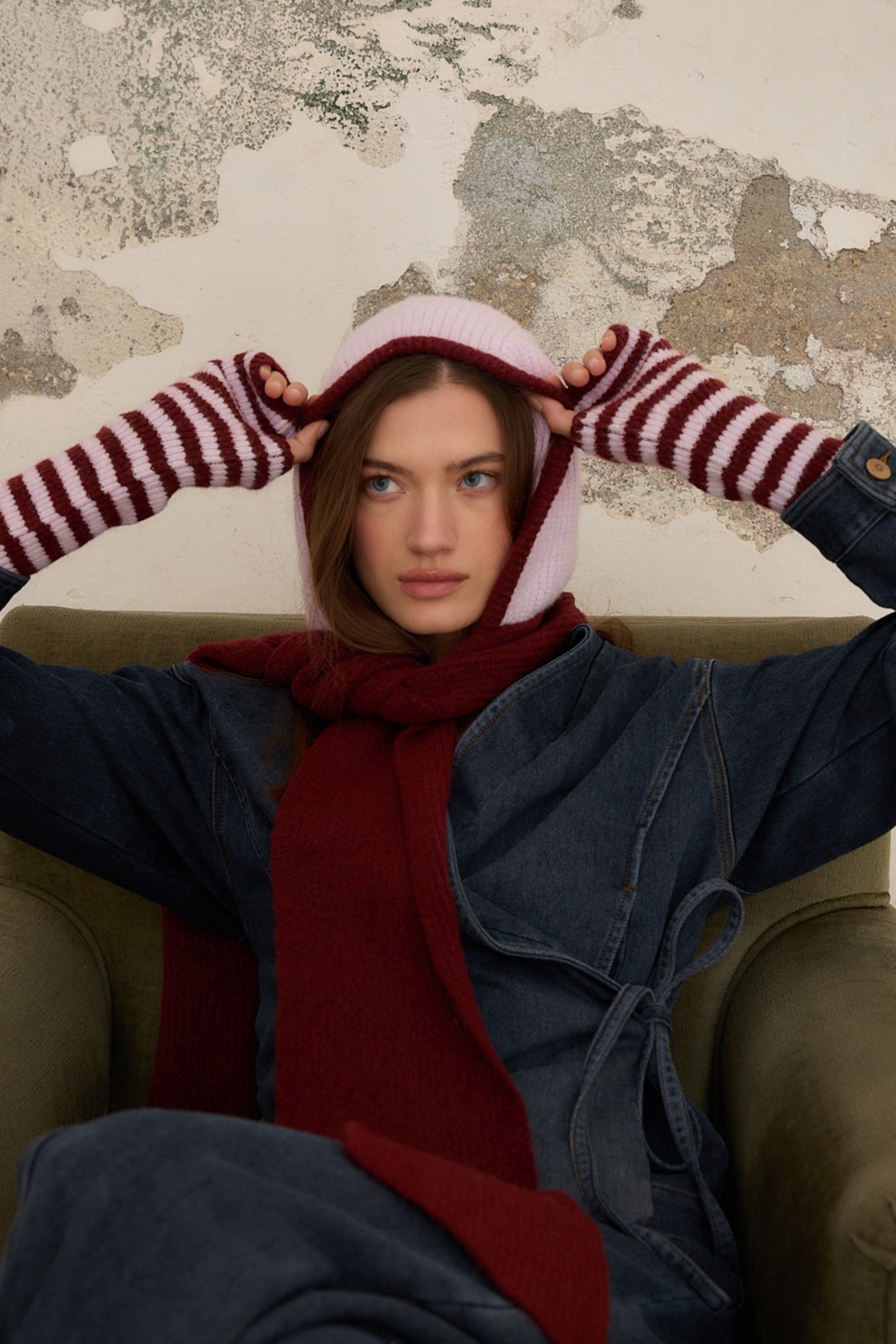 Cagoule Écharpe Bordeaux et Rose