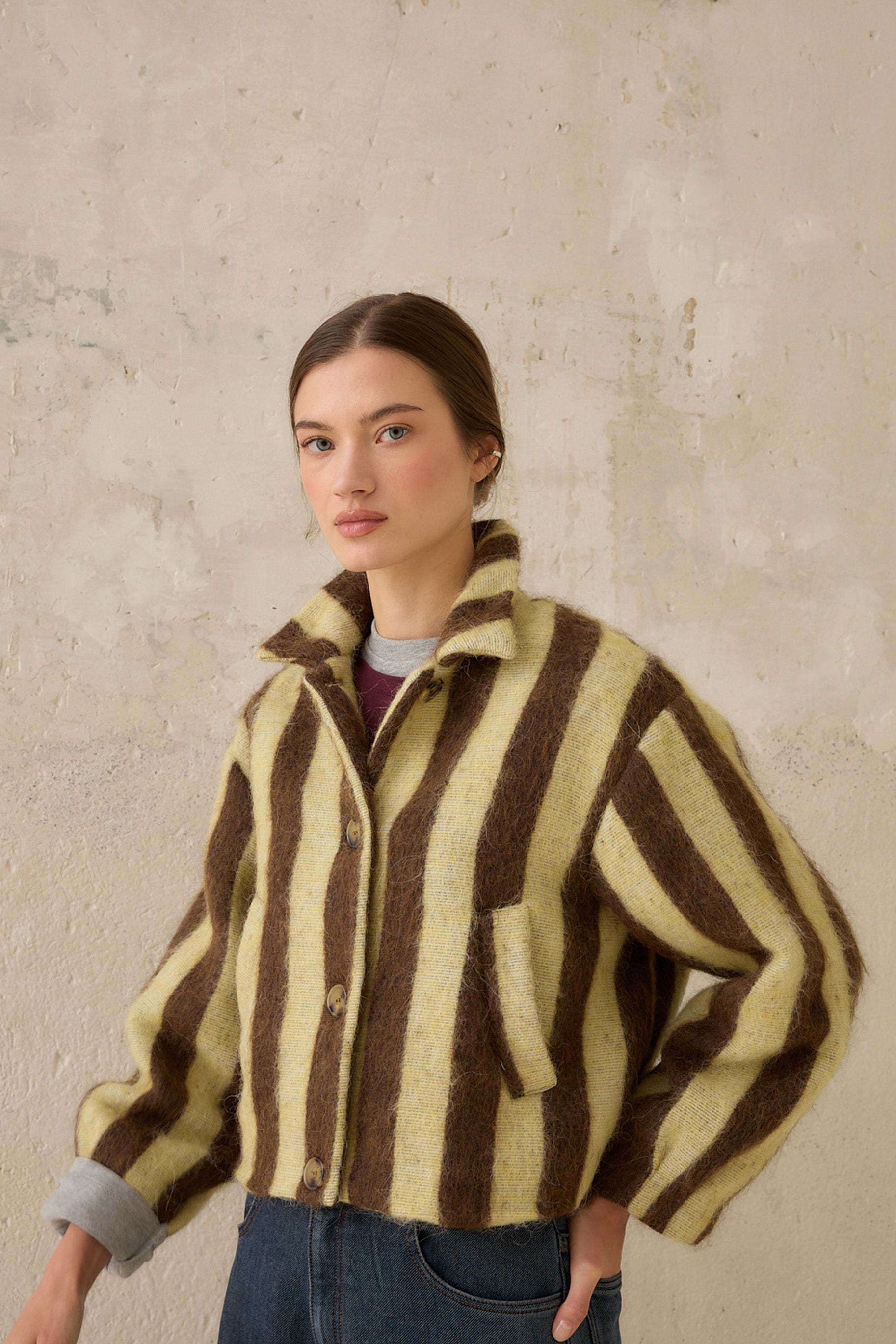 Chaqueta Alpaca Rayas Amarillo