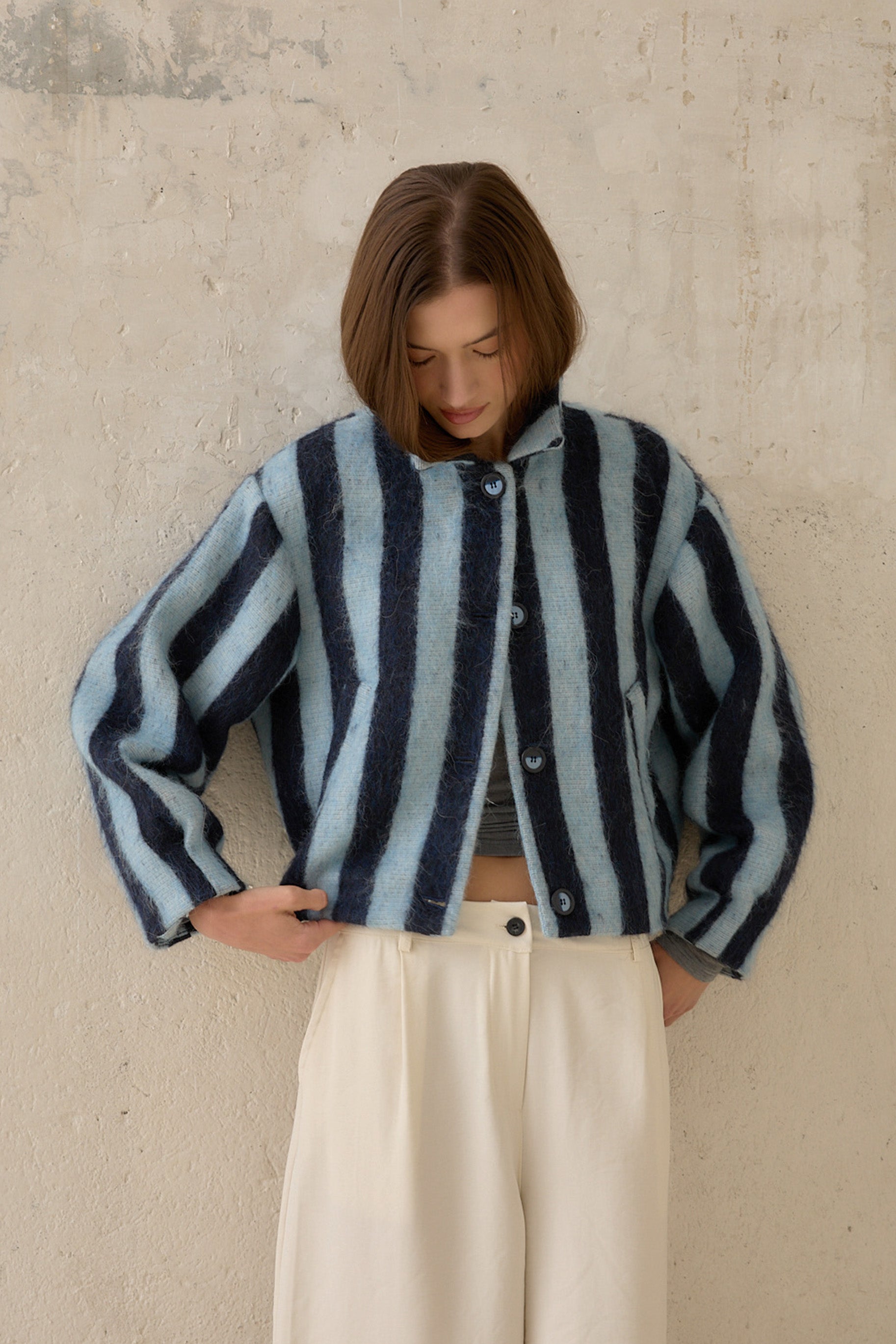 Blue Striped Alpaca Jacket
