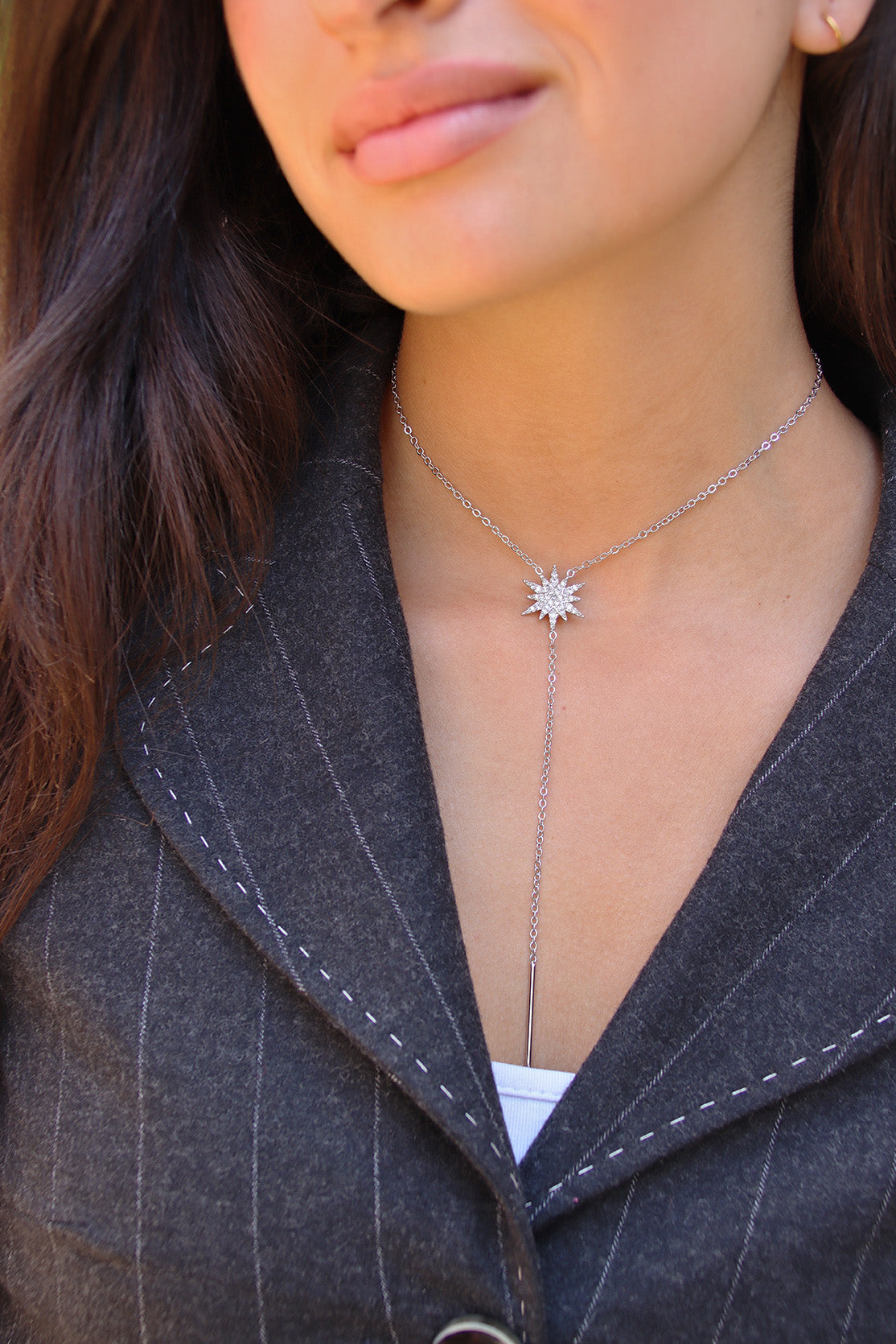 Long White Star Necklace