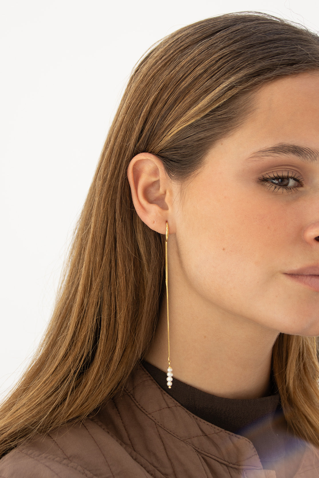 Boucle d'oreille chaîne à double perle (unité)