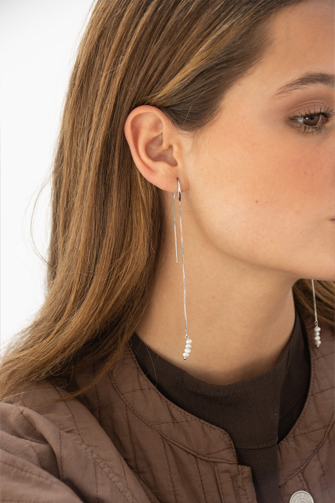 Boucle d'oreille chaîne à double perle (unité)