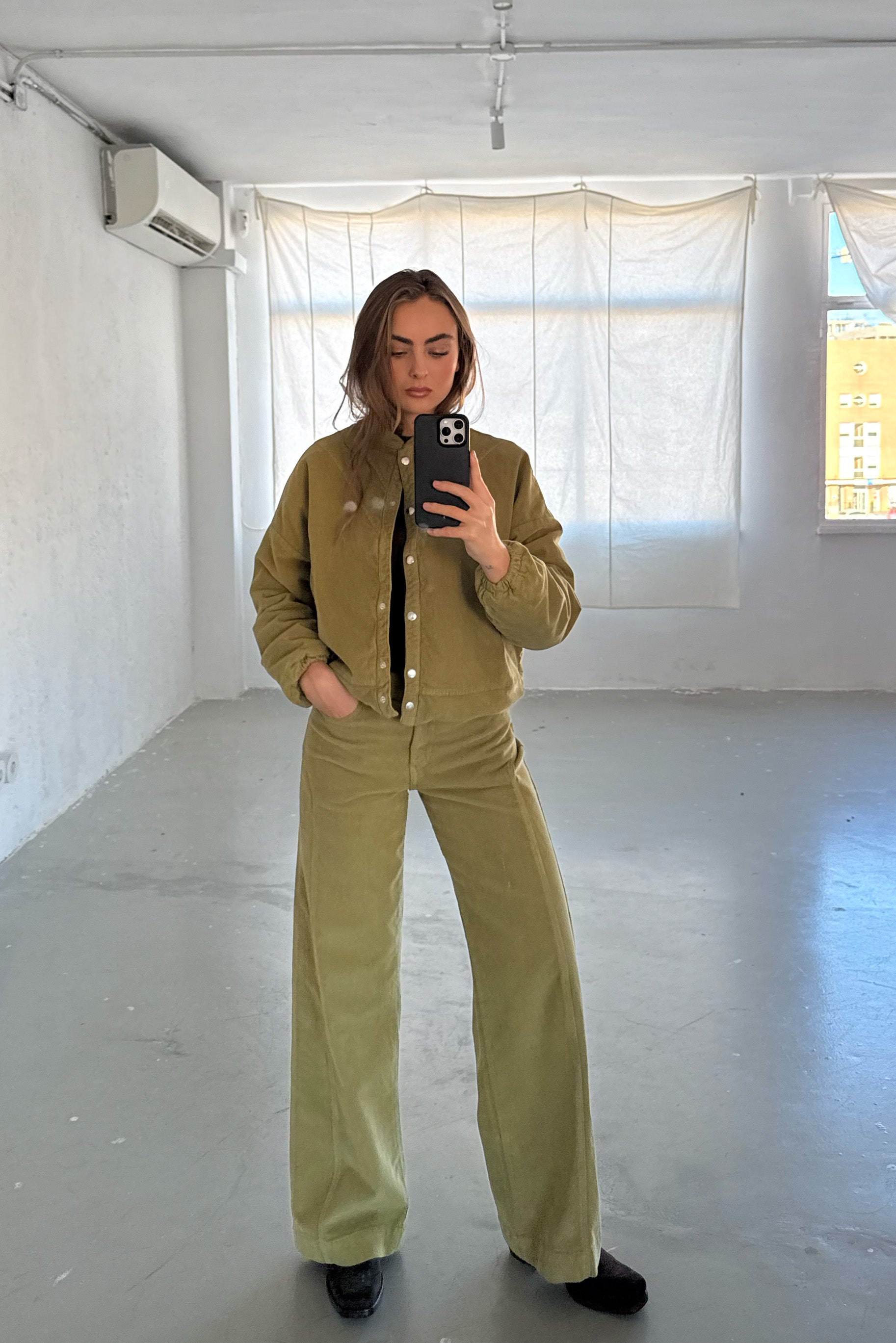 Green Corduroy Straight Trousers