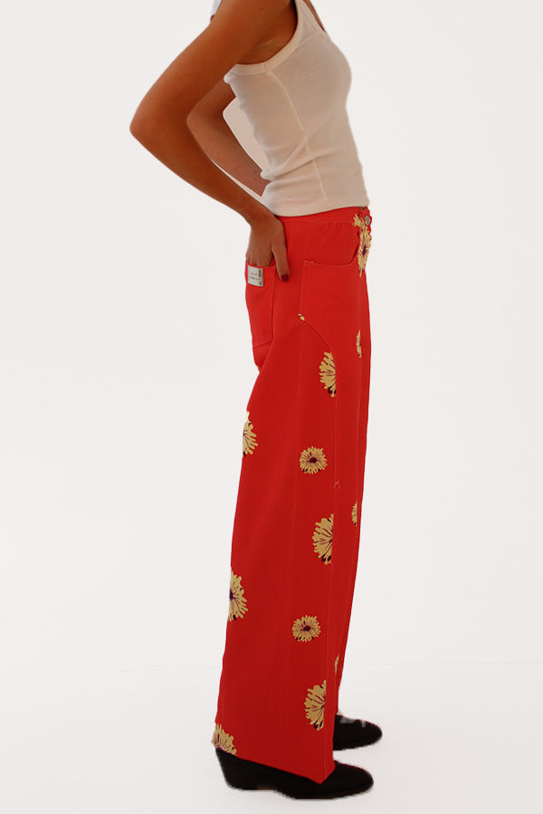 Pantalon droit à fleurs maxi