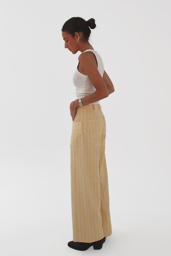 Orange Striped Straight Pants
