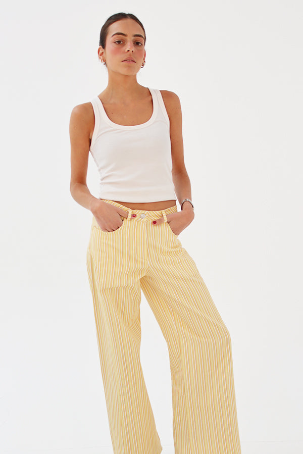 Orange Striped Straight Pants