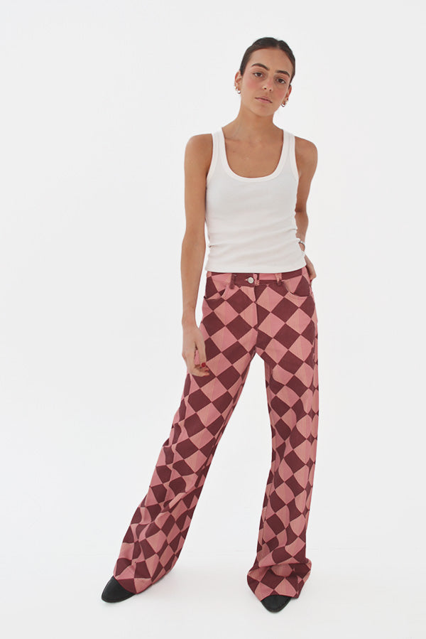 Pantalon droit à losanges