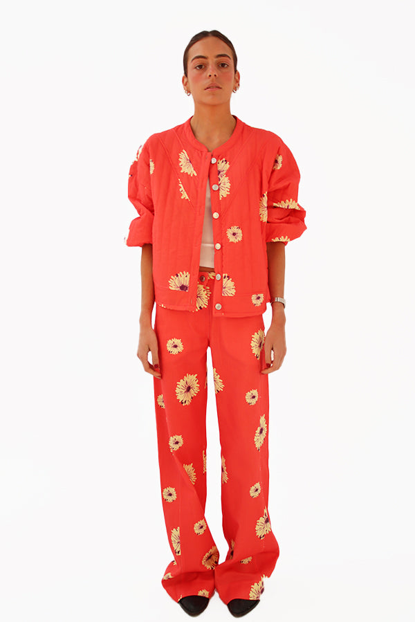 Pantalon droit à fleurs maxi