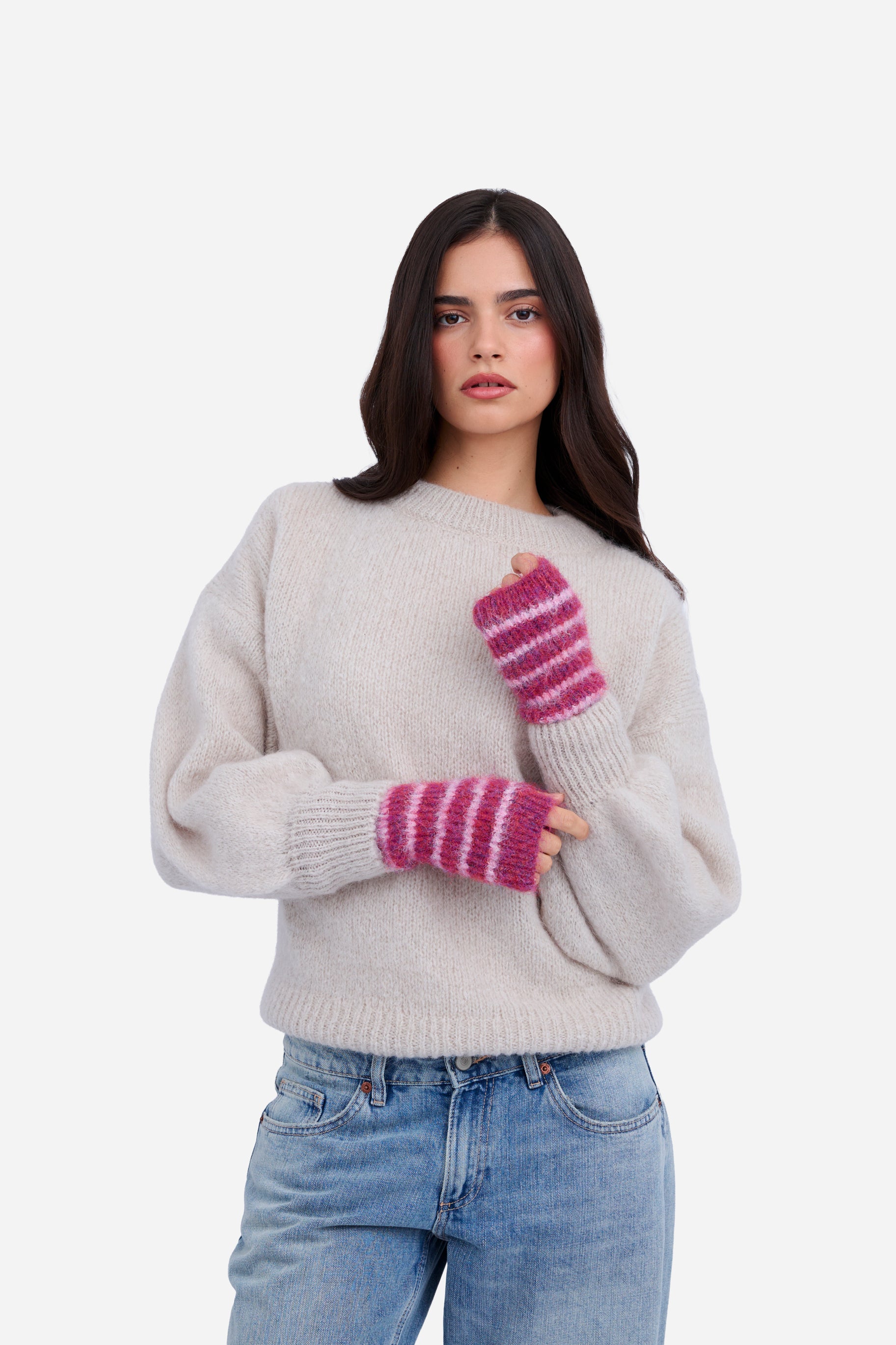 Mitaines Fuzzy Bordeaux et Rose