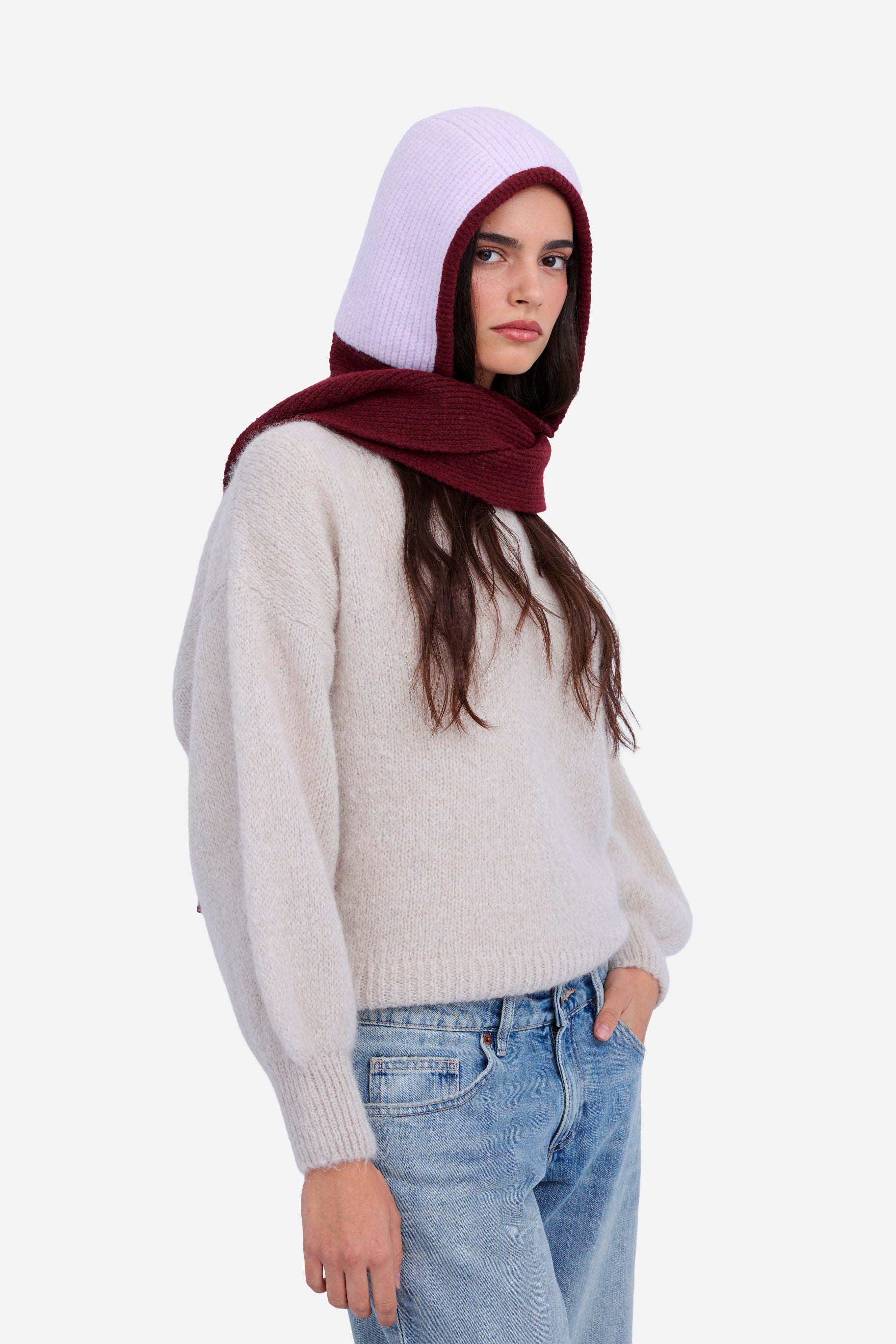 Cagoule Écharpe Bordeaux et Rose