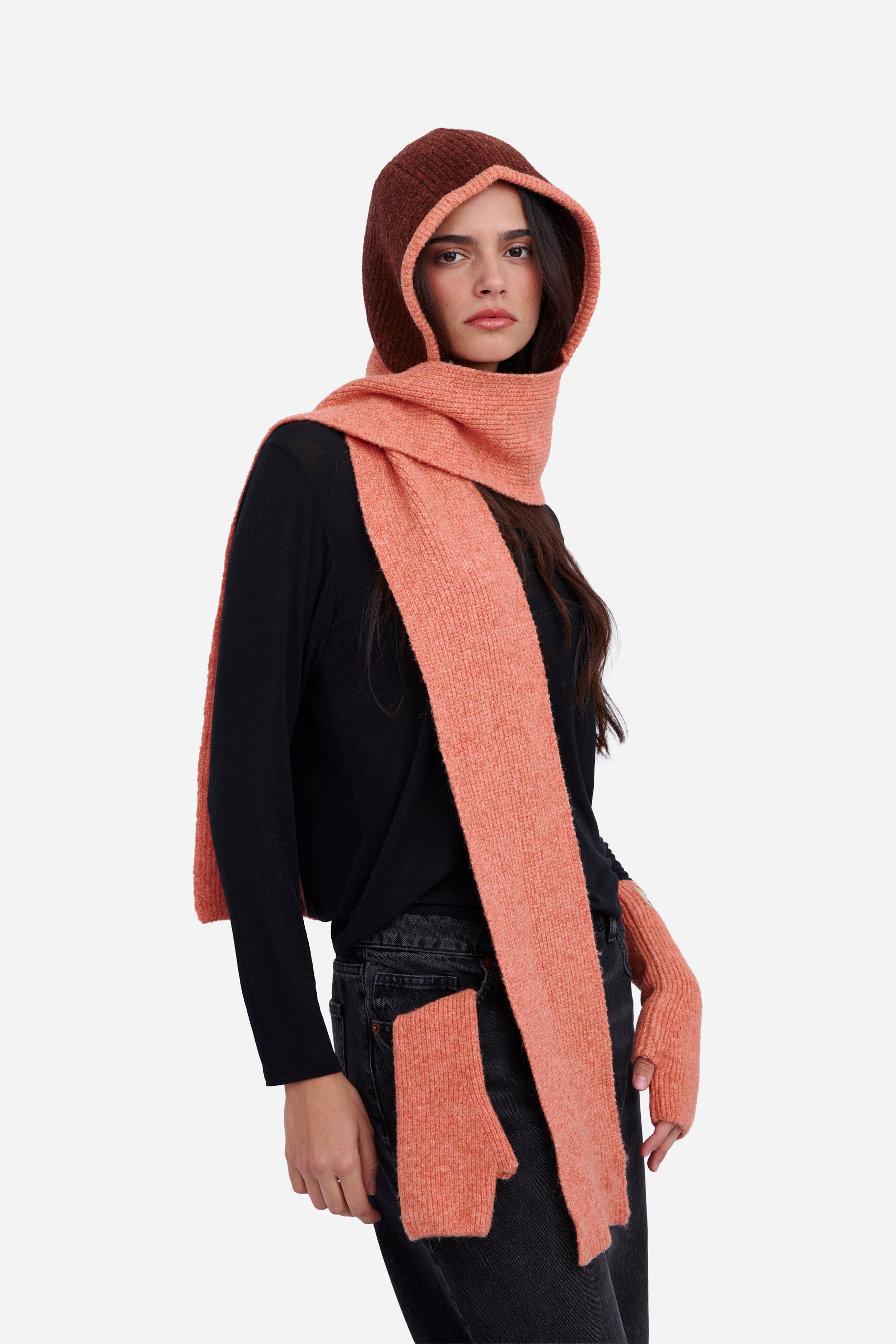 Cagoule Écharpe Marron et Orange