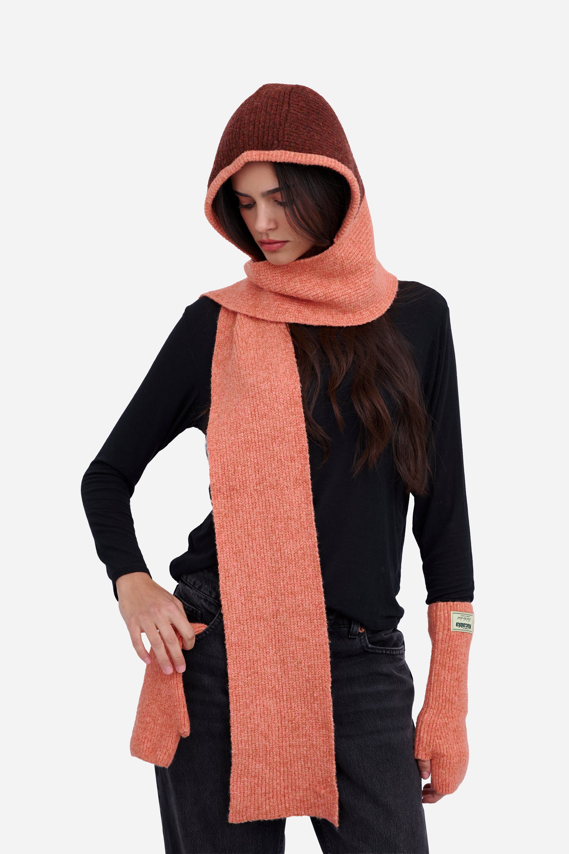 Cagoule Écharpe Marron et Orange