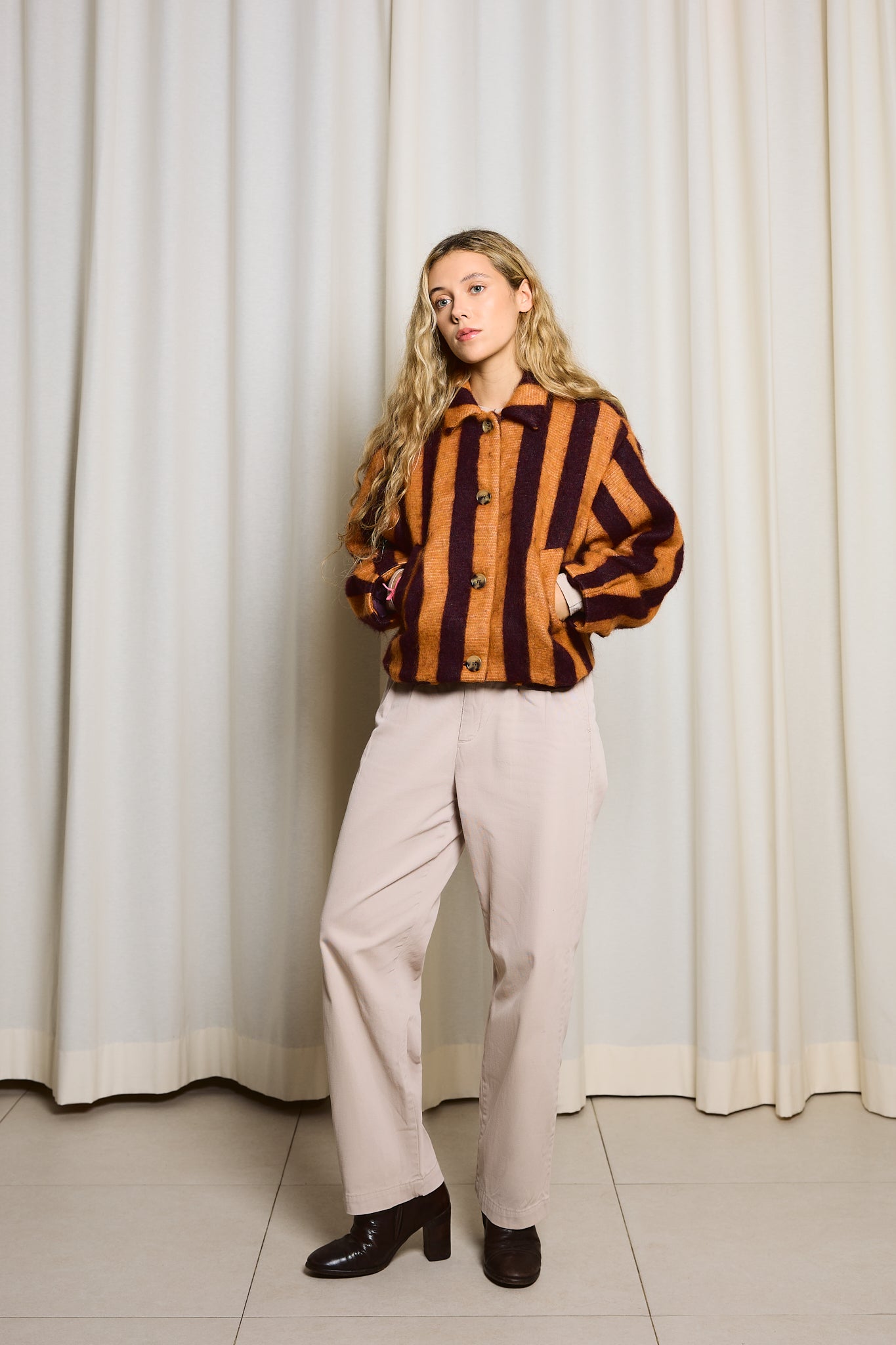 Chaqueta Alpaca Rayas Naranja