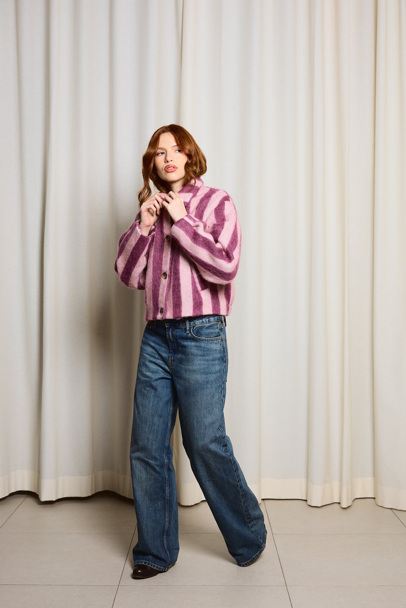 Chaqueta Alpaca Rayas Rosa