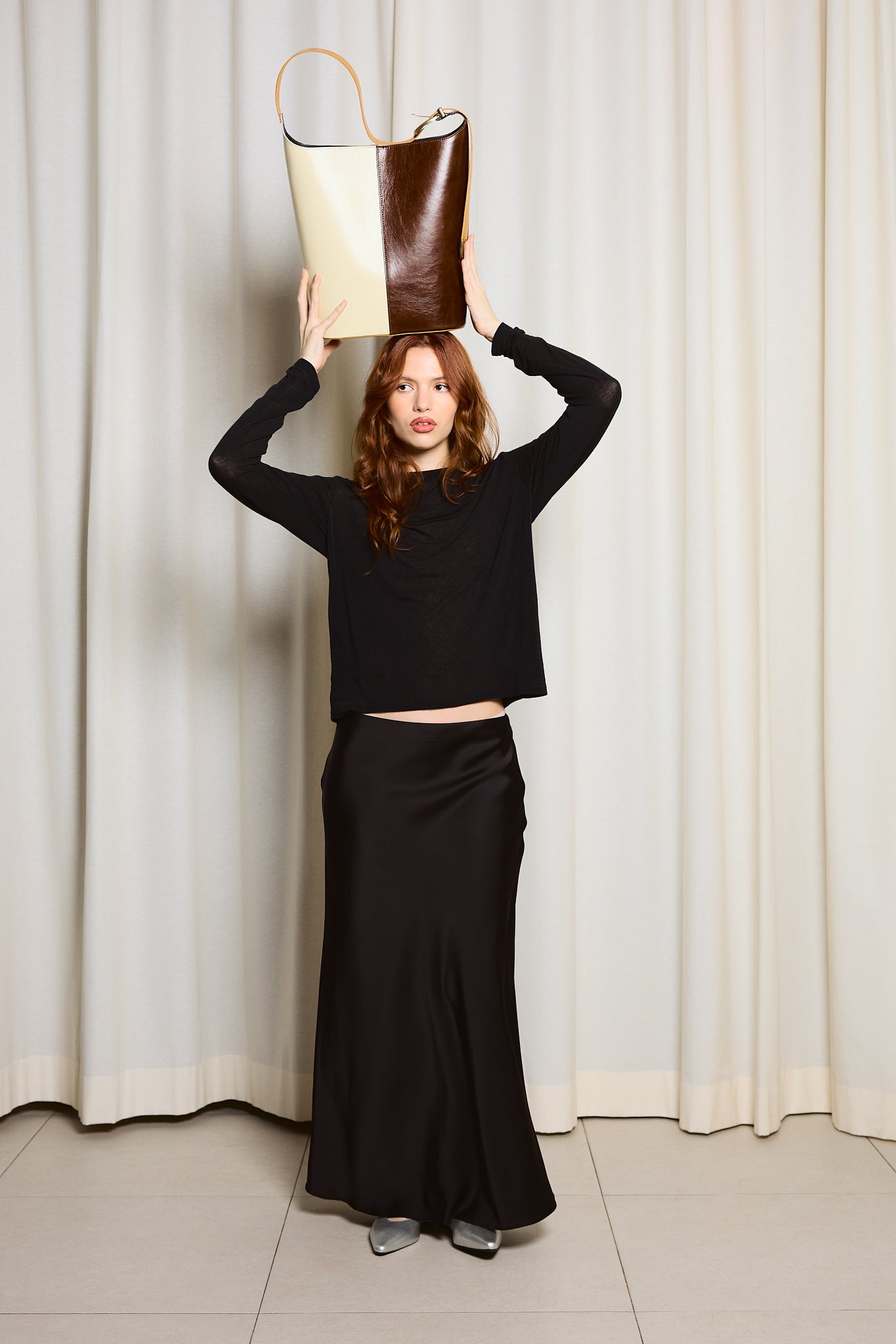 Brown and Ecru Bucket Bag