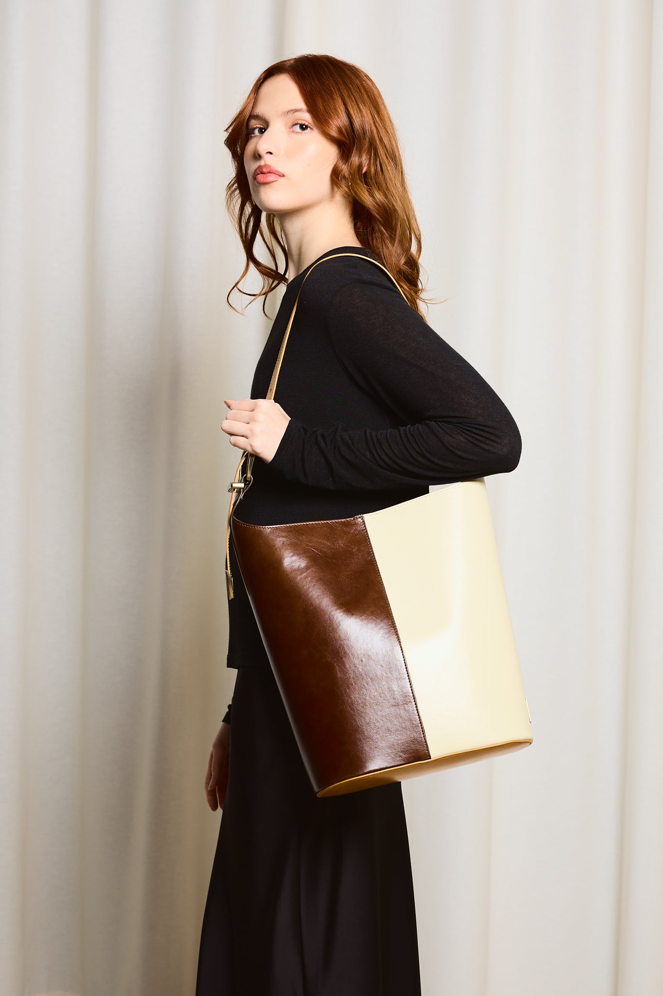 Brown and Ecru Bucket Bag