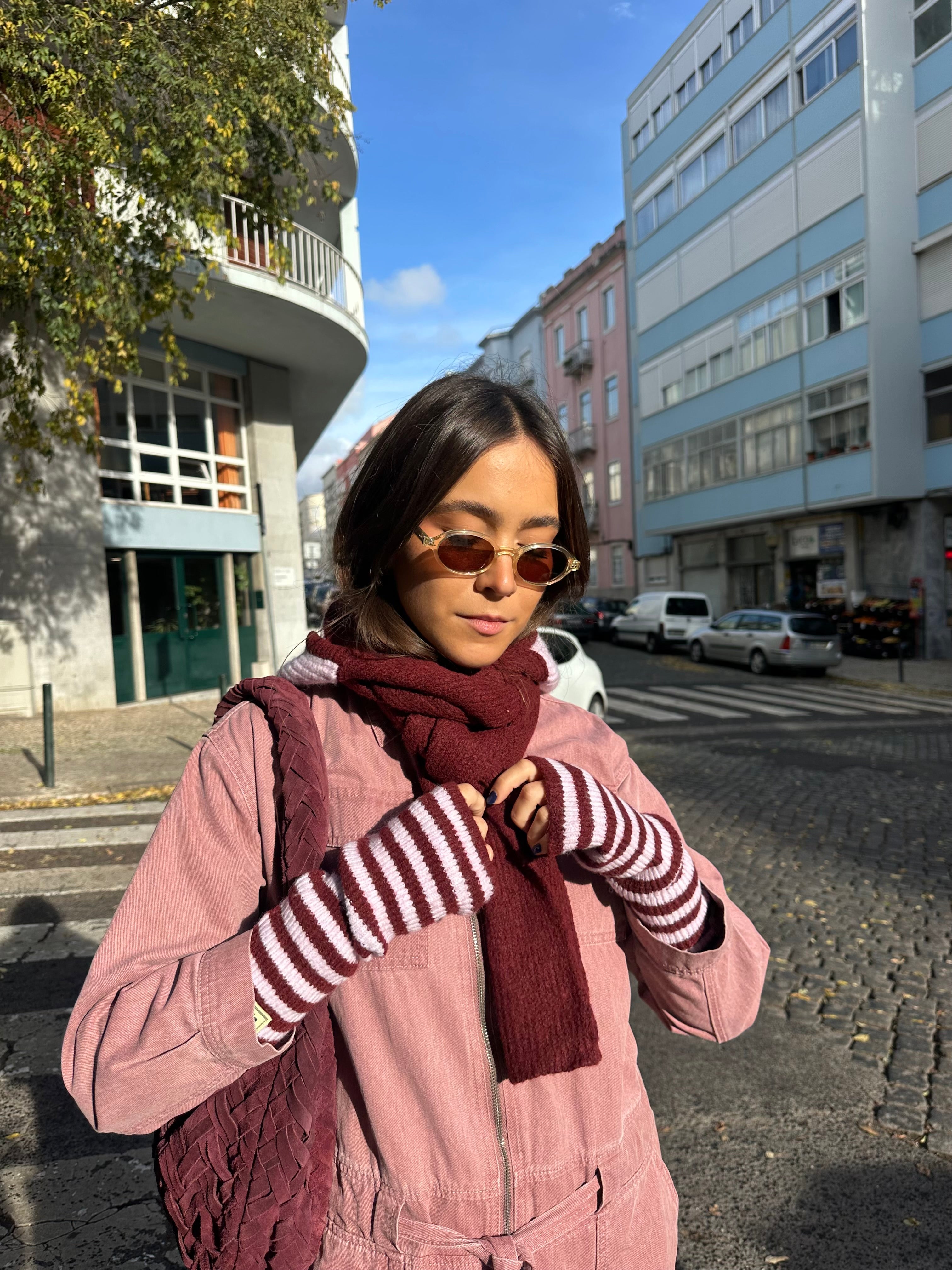 Moufles Bordeaux et Rose